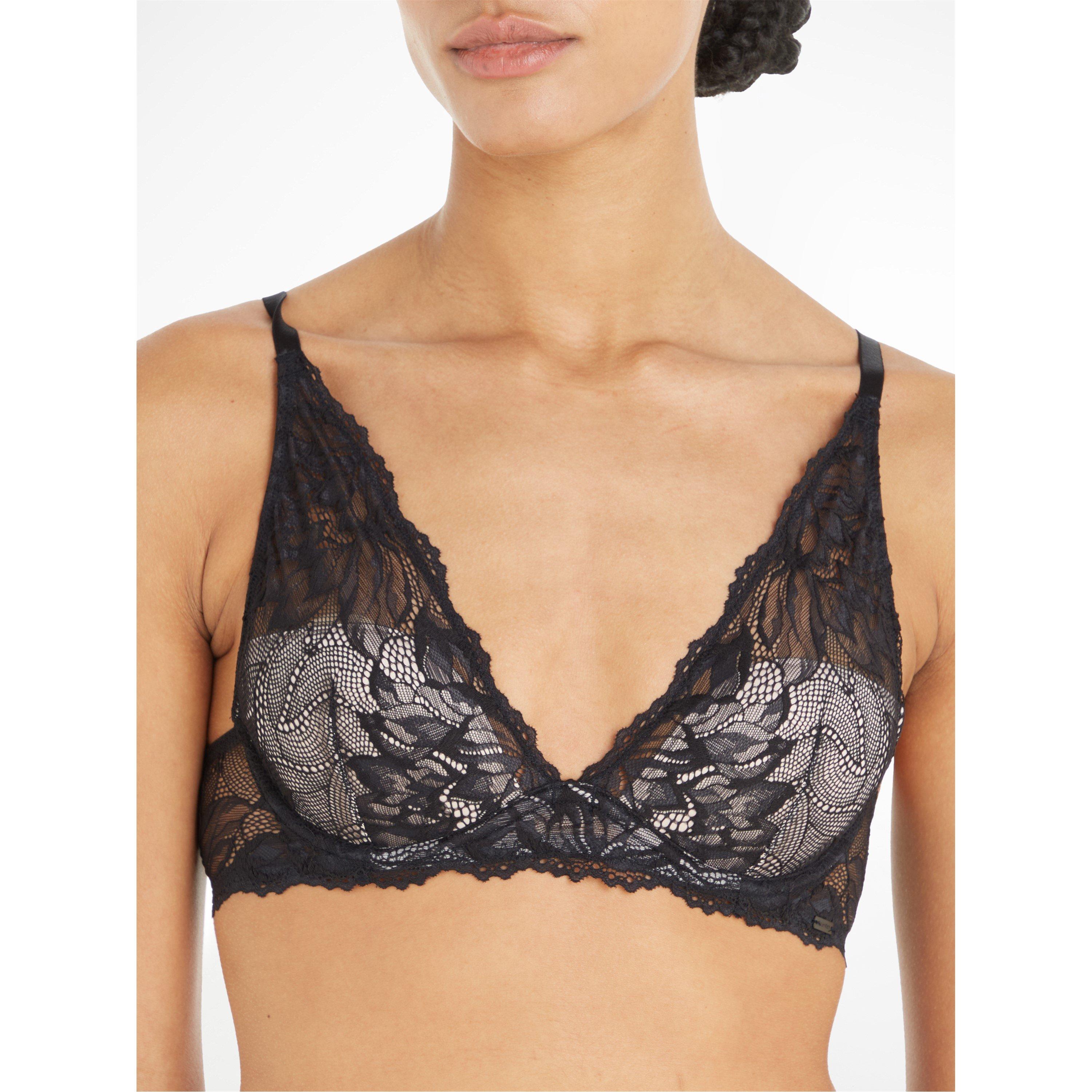 Calvin Klein Women's Seductive Comfort Floral Plunge Bra - Ub1 Black - 34B