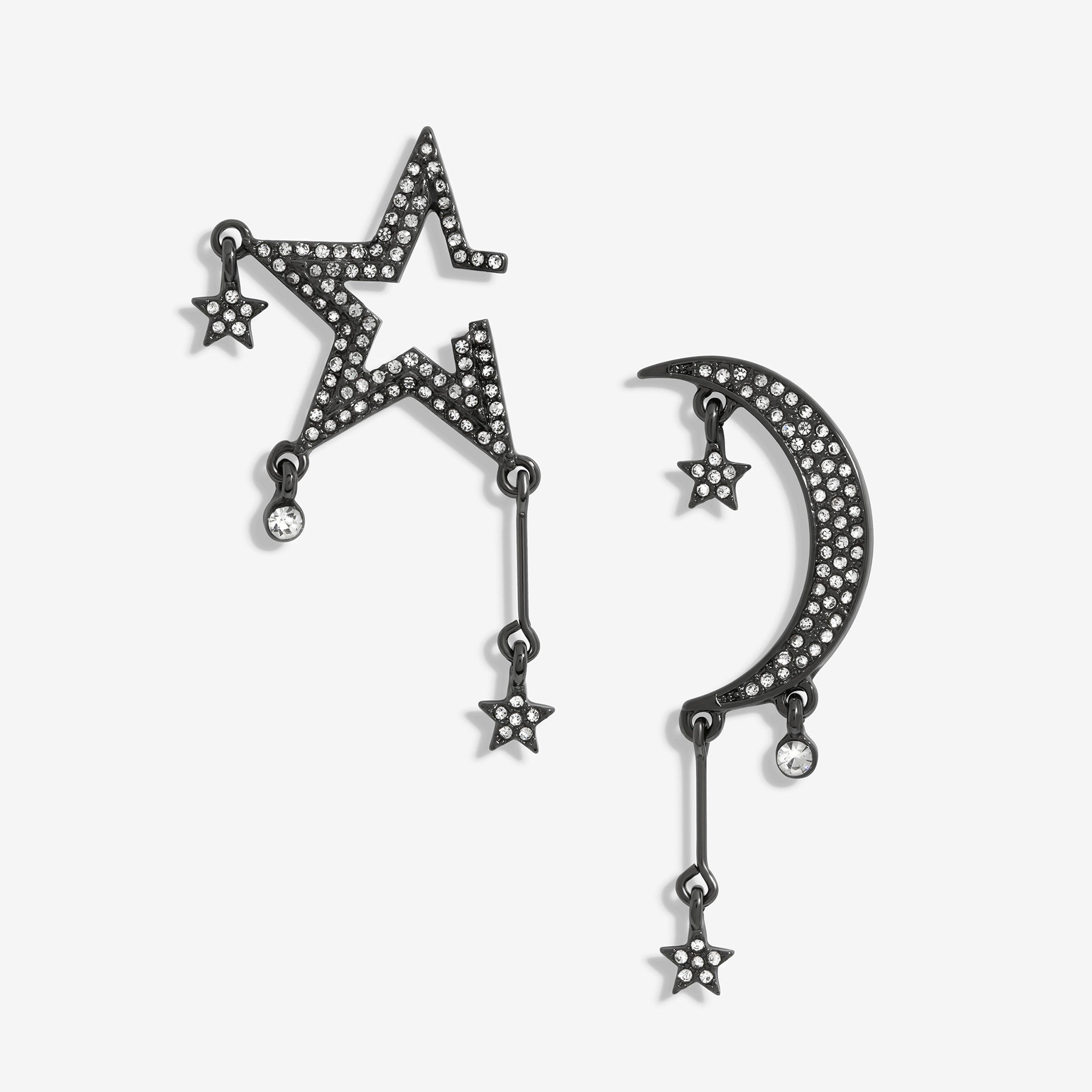 Black - Mood - Star and Moon Drop Earrings - 1