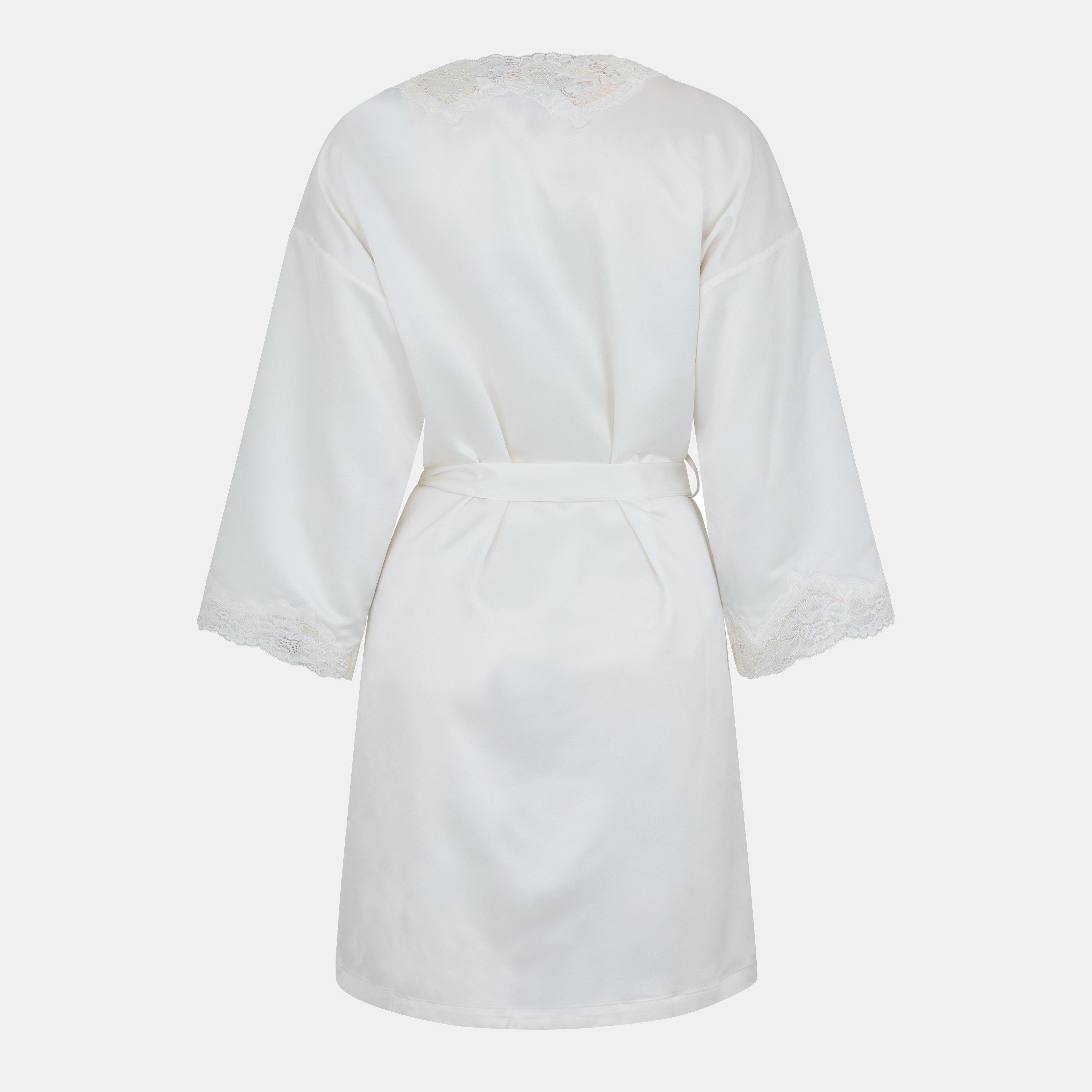 Ivory - Lauren by Ralph Lauren - Women's Lace-Trimmed Satin Dressing Gown - 2