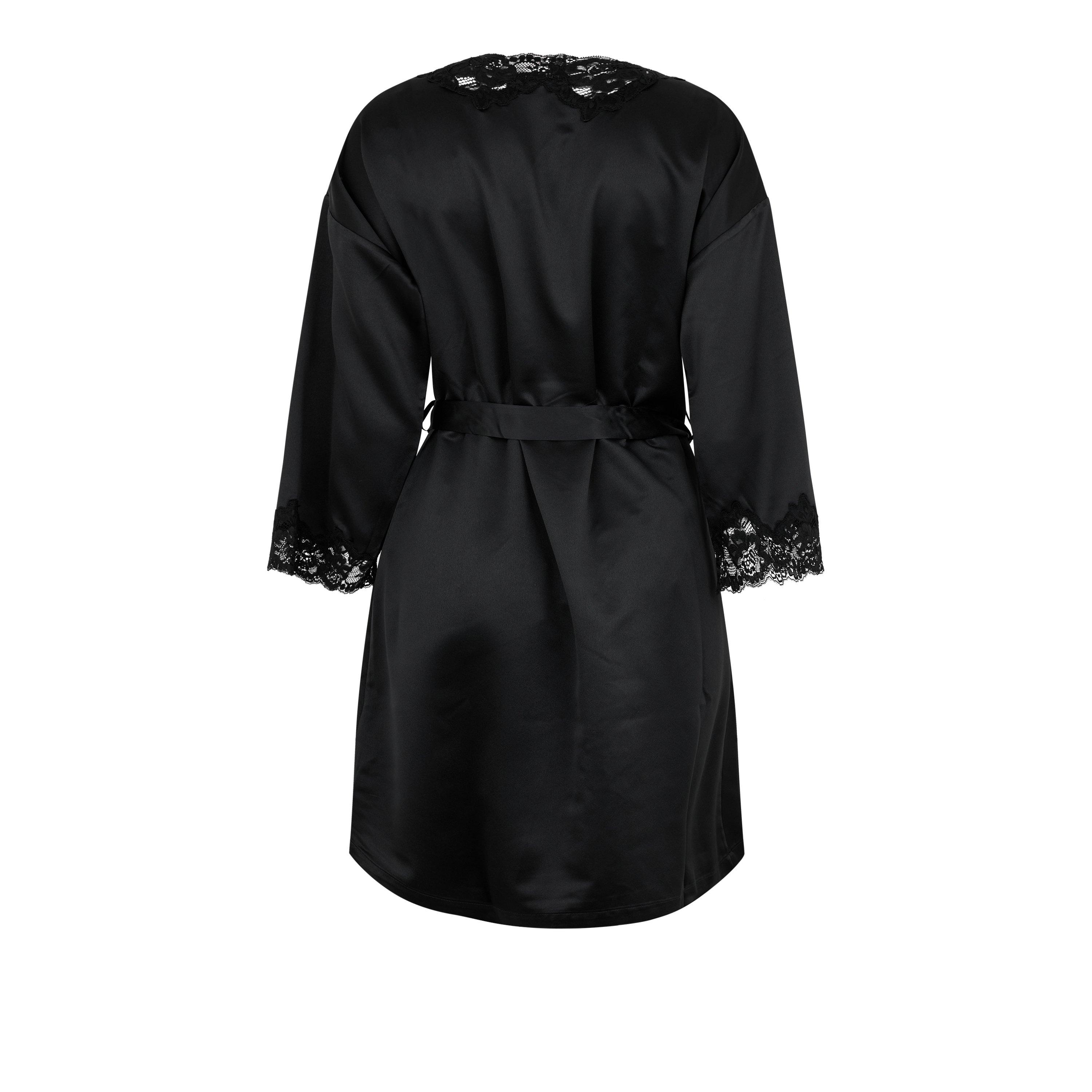 Black - Lauren by Ralph Lauren - Women's Lace-Trimmed Satin Dressing Gown - 2