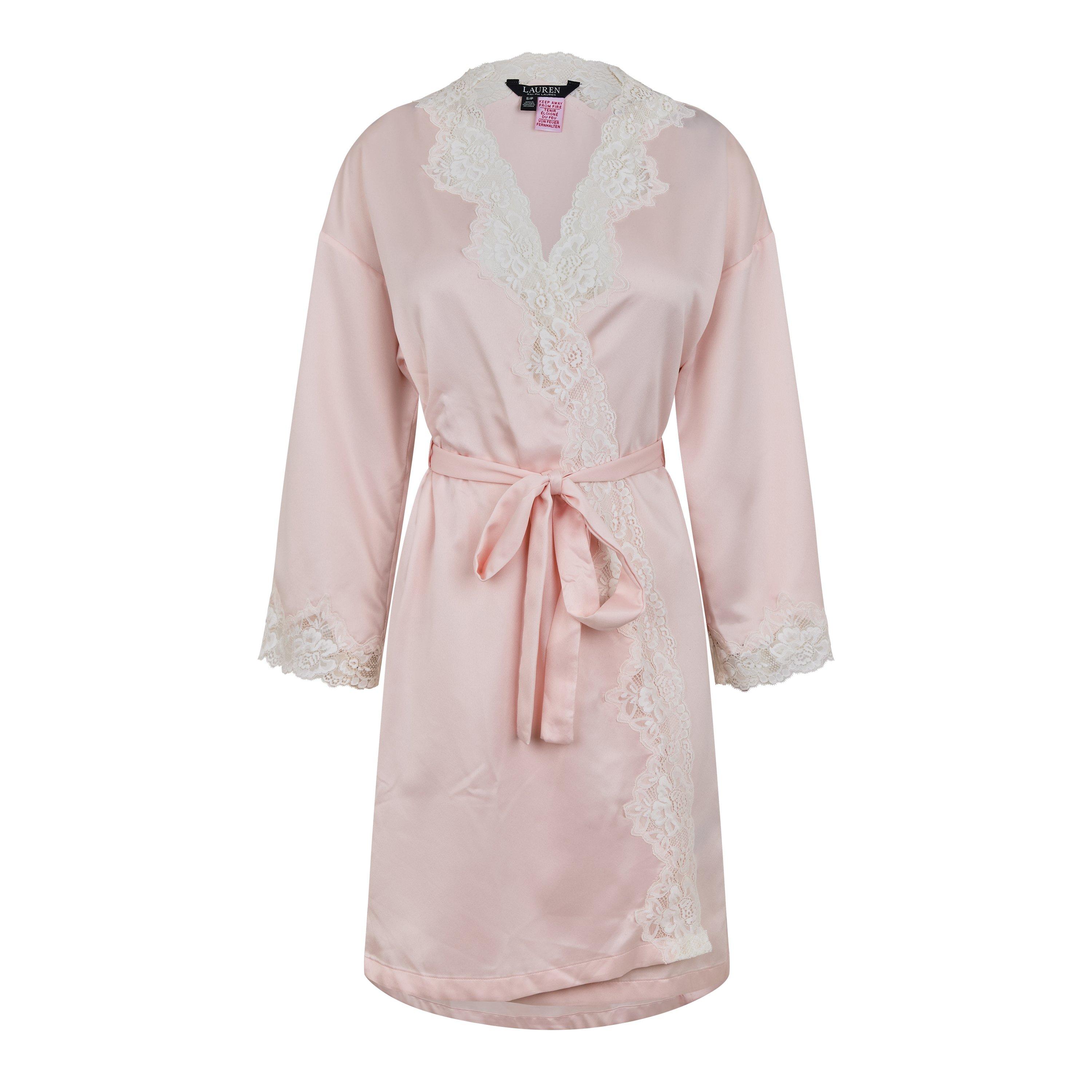 Lauren By Ralph Lauren  Lace-Trimmed Satin Dressing Gown - Pink - 8 (XS)