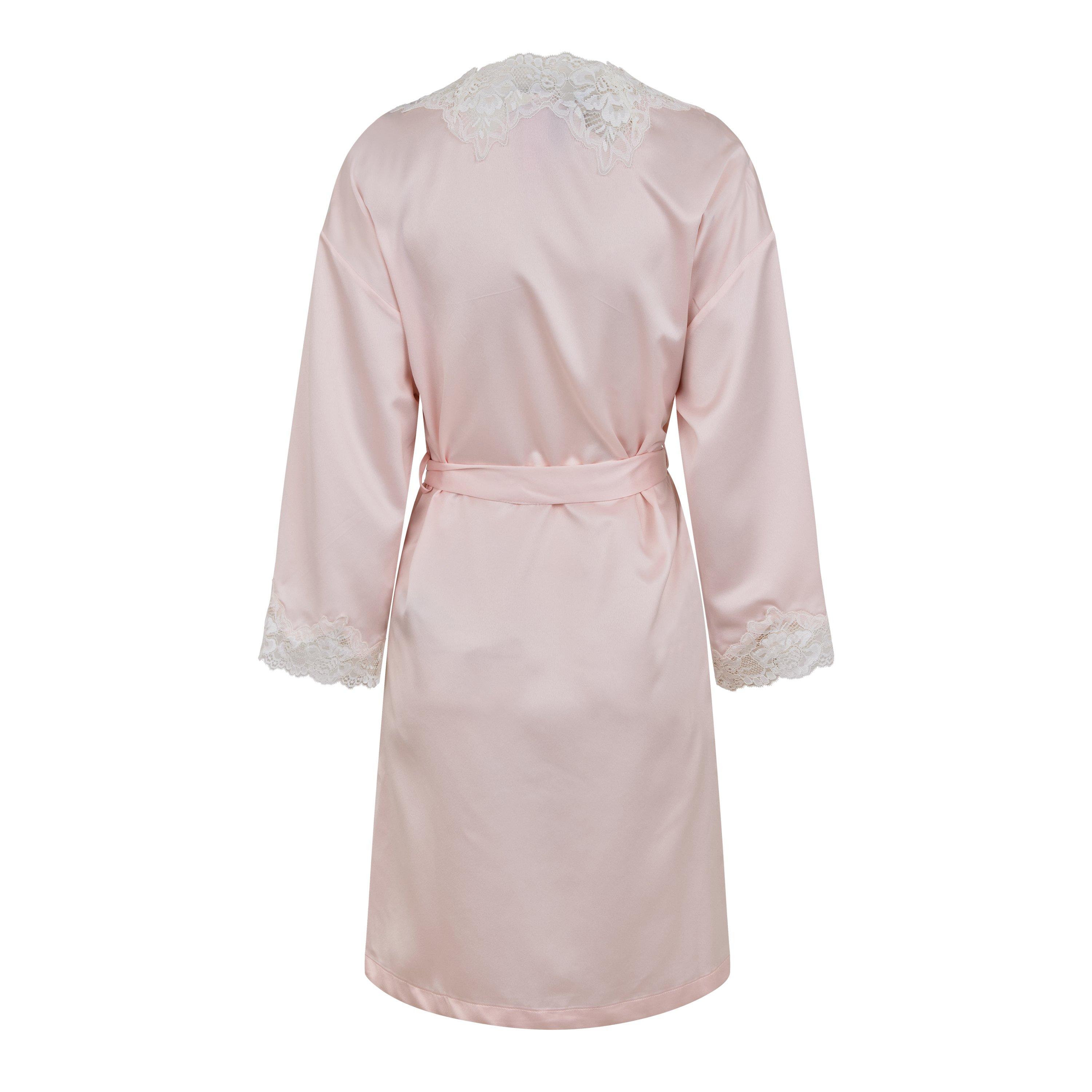 Pink - Lauren by Ralph Lauren - Women's Lace-Trimmed Satin Dressing Gown - 2