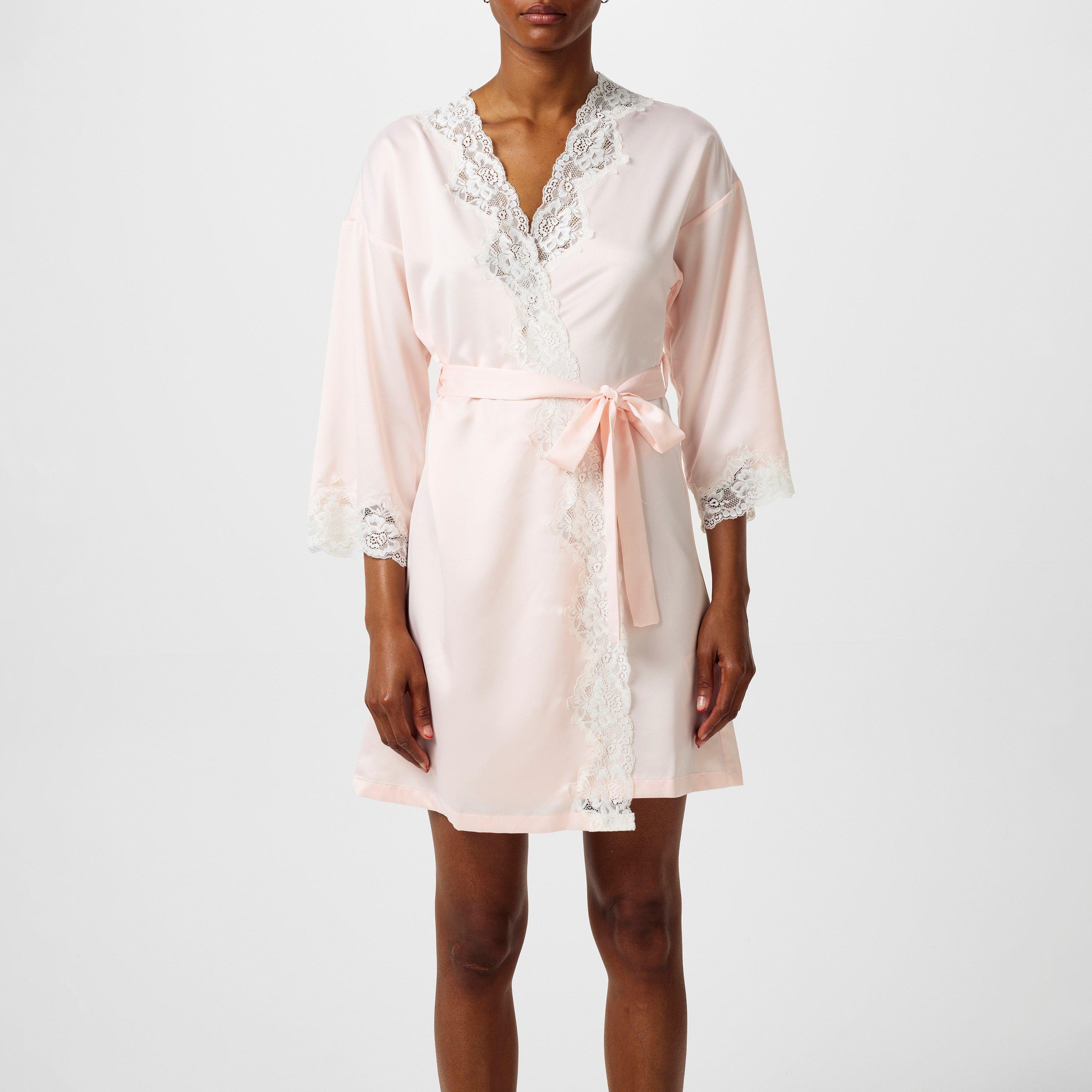 Pink - Lauren by Ralph Lauren - Women's Lace-Trimmed Satin Dressing Gown - 3