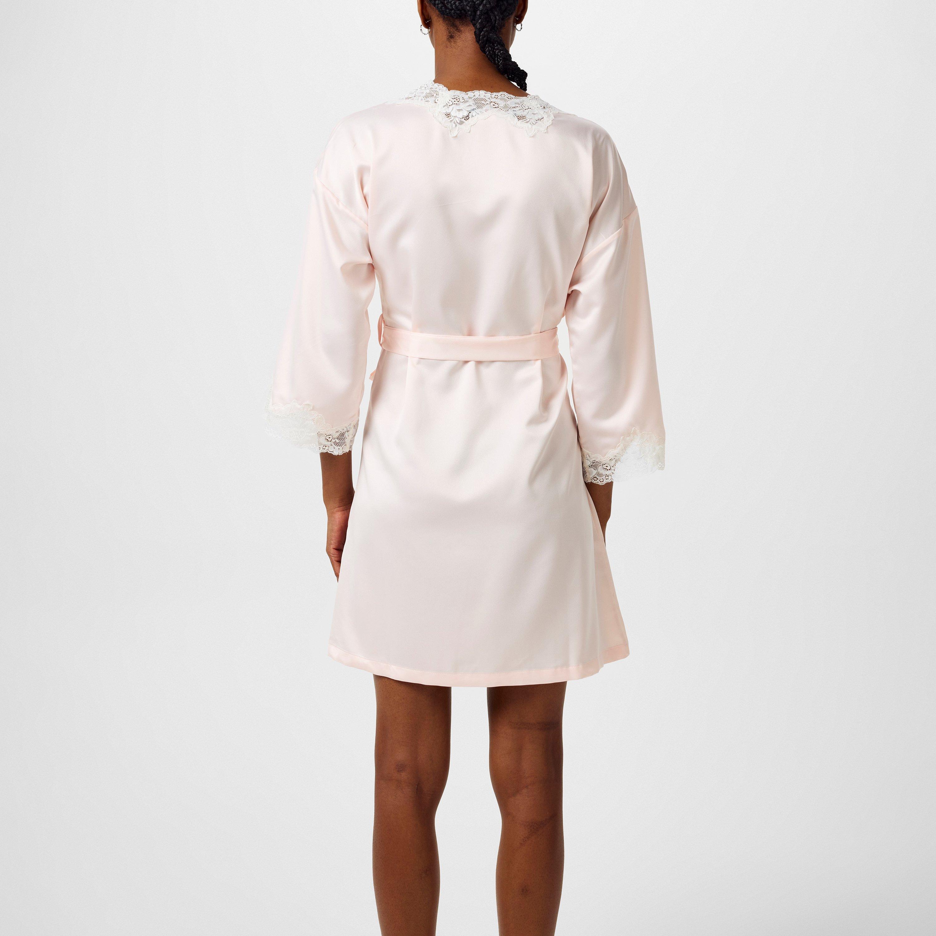 Pink - Lauren by Ralph Lauren - Women's Lace-Trimmed Satin Dressing Gown - 4