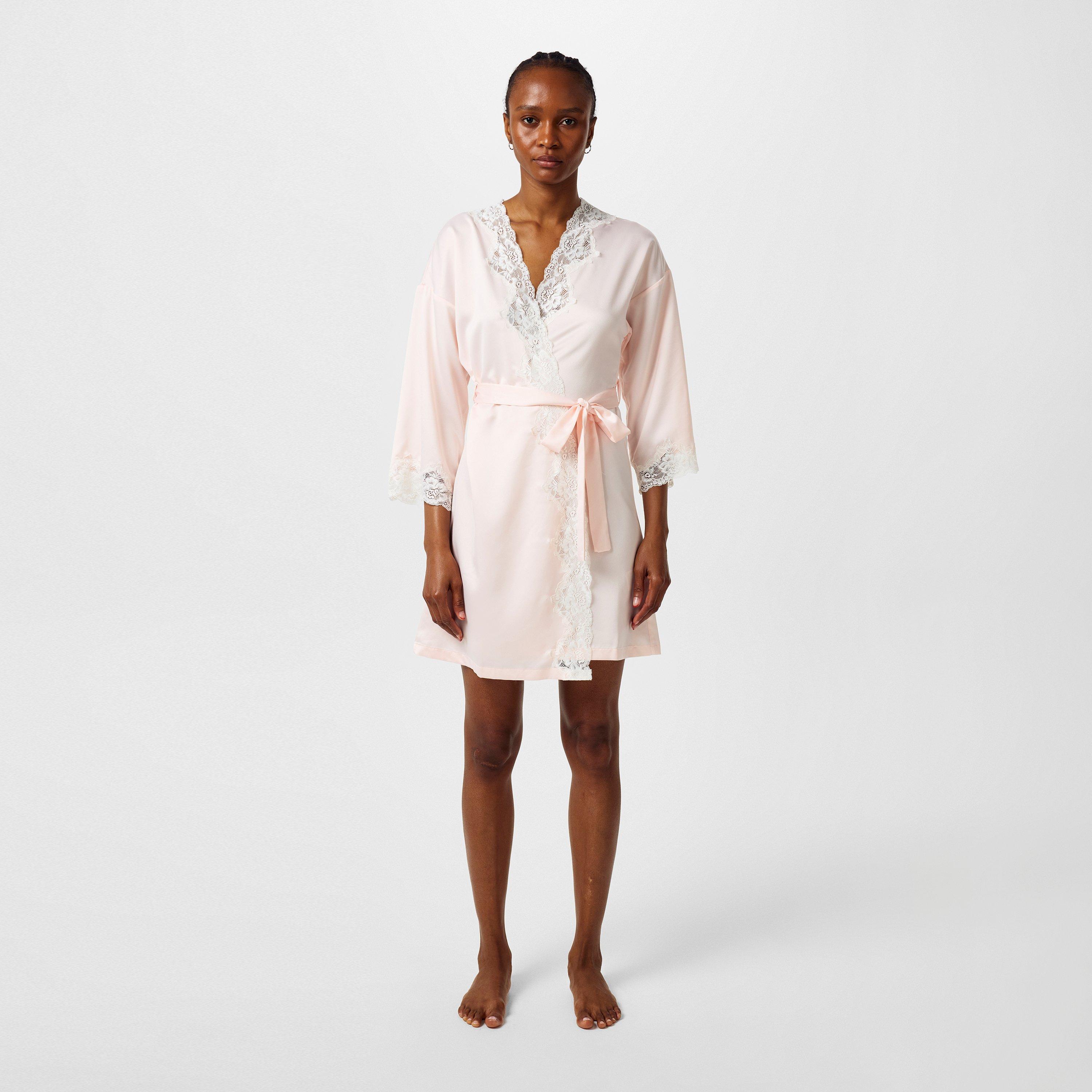 Pink - Lauren by Ralph Lauren - Women's Lace-Trimmed Satin Dressing Gown - 5