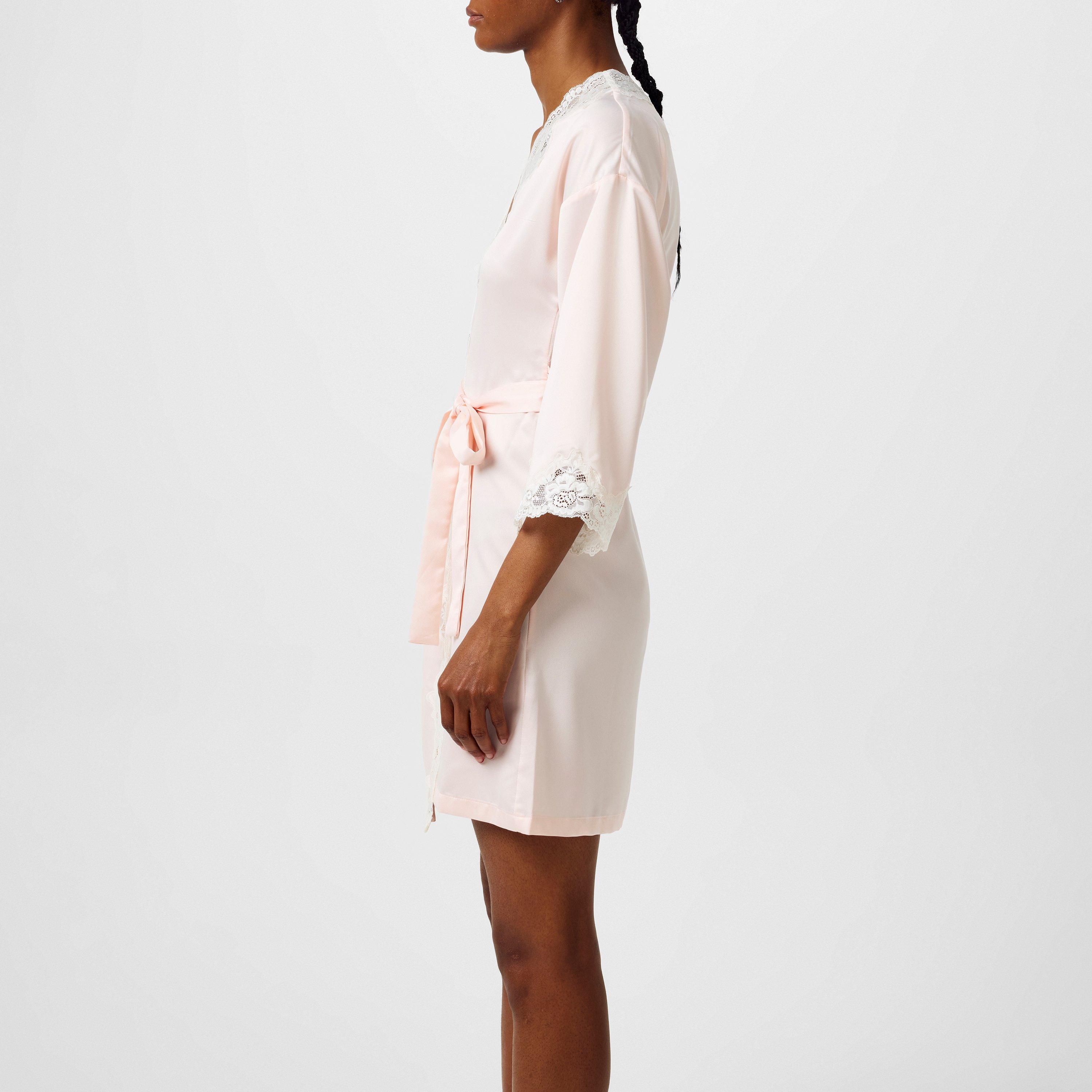 Pink - Lauren by Ralph Lauren - Women's Lace-Trimmed Satin Dressing Gown - 6