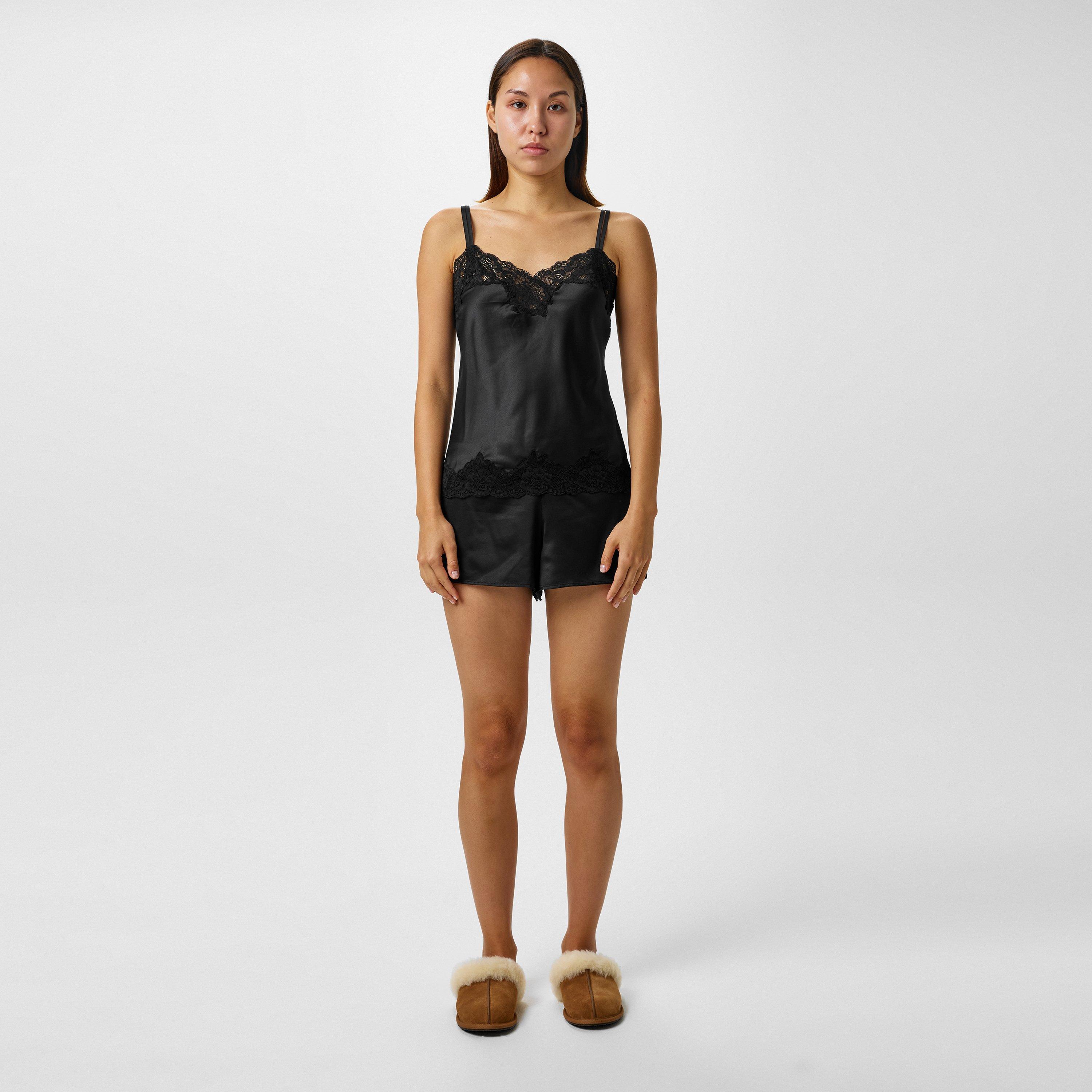 Black - Lauren by Ralph Lauren - Women's Satin Lace-Trim Pyjama Set - 8