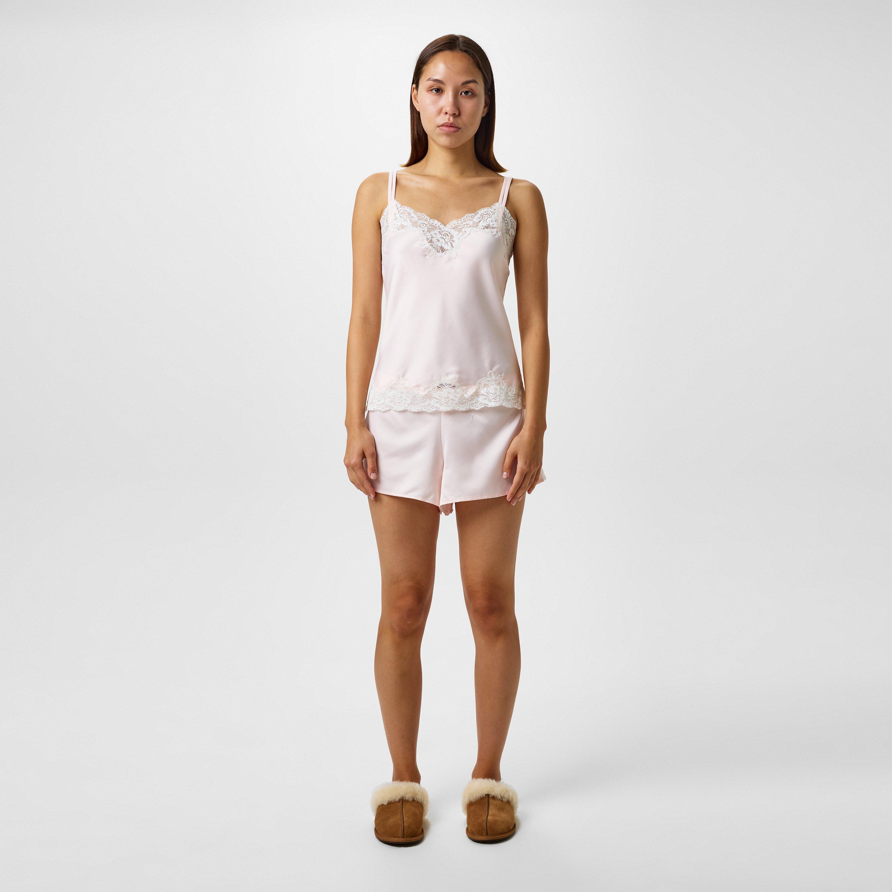 Pink - Lauren by Ralph Lauren - Women's Satin Lace-Trim Pyjama Set - 6