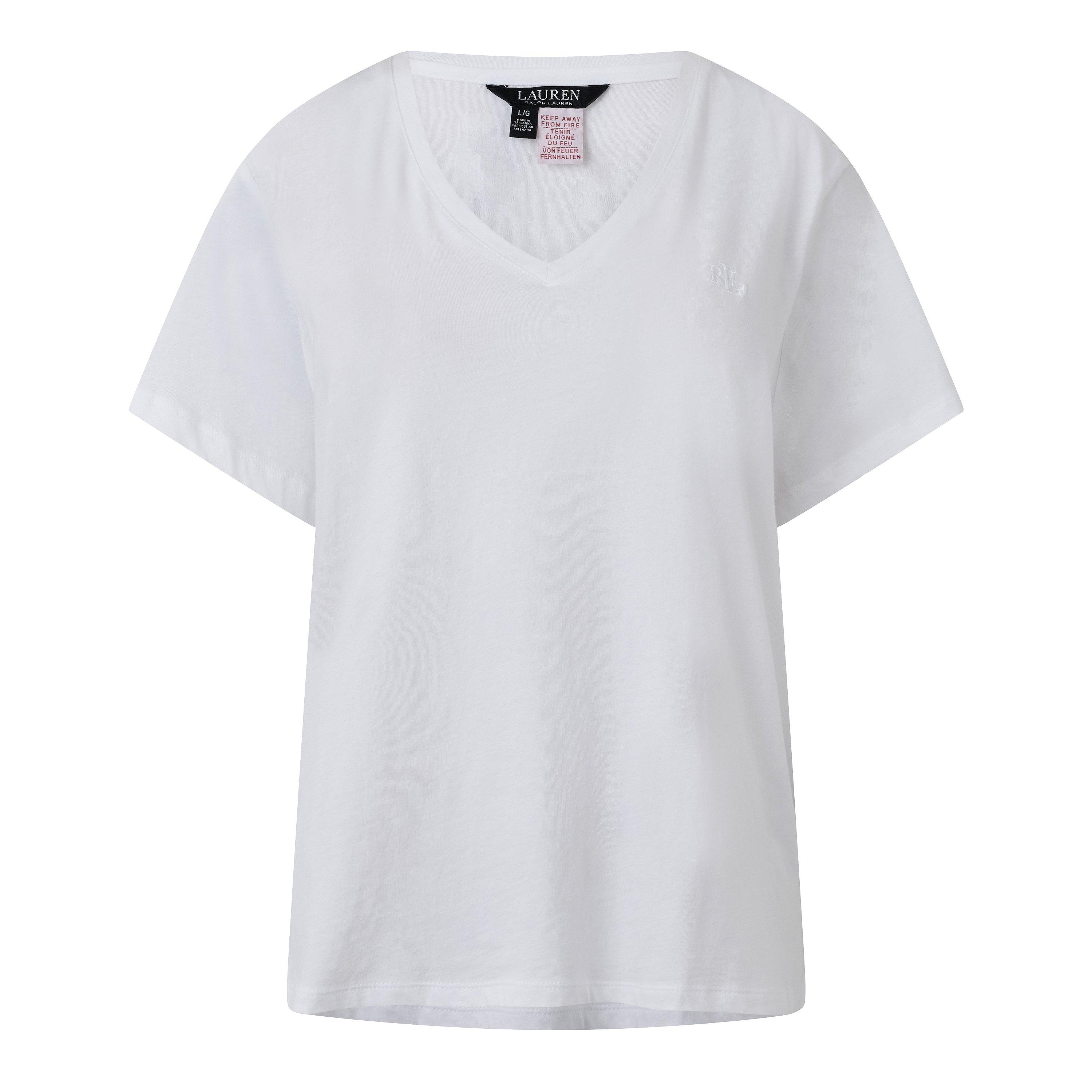 White - Lauren by Ralph Lauren - Essential V Neck T-shirt - 1