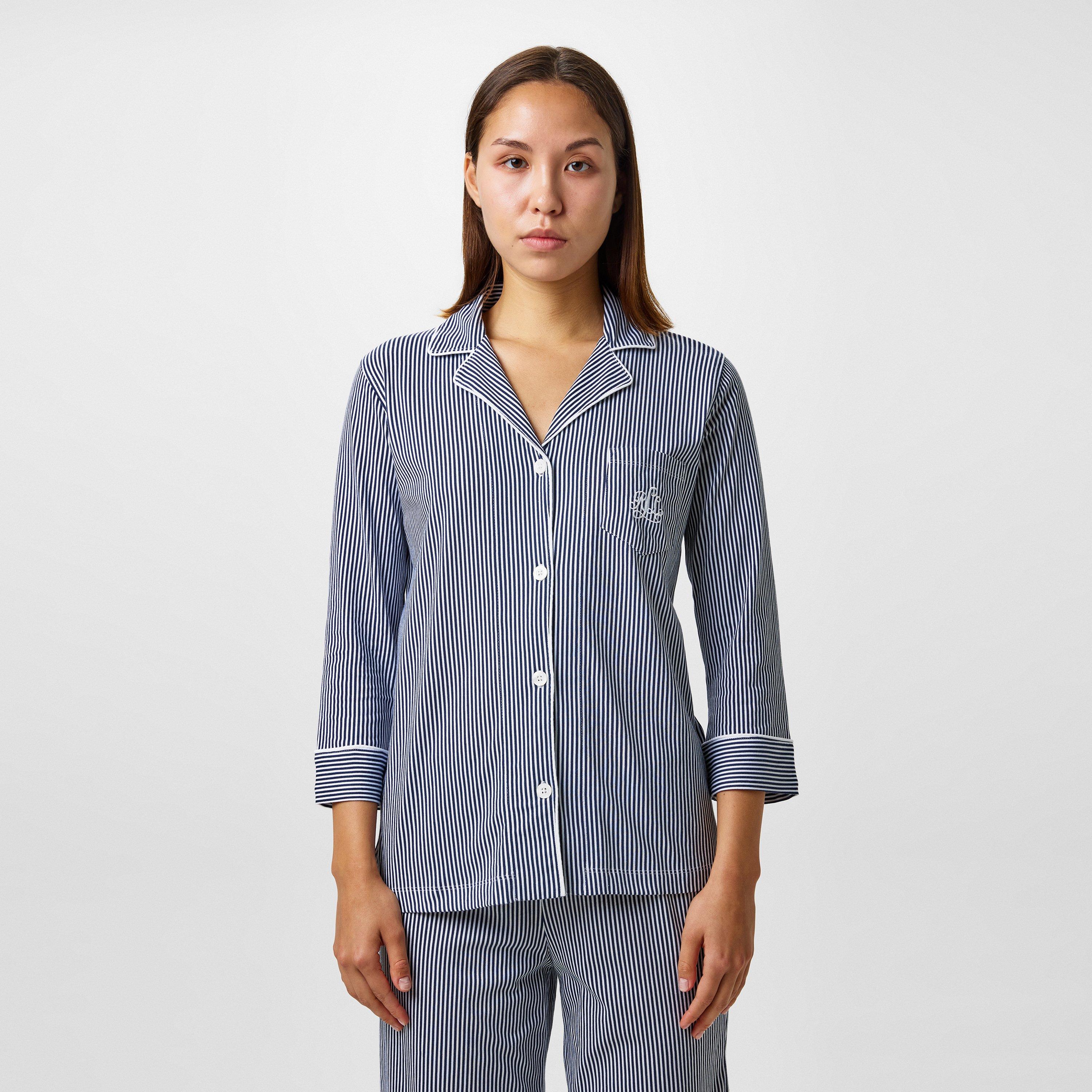 Navy Stripe - Lauren by Ralph Lauren - Womens Classic Notch Long Sleeve Pyjama Set - 3