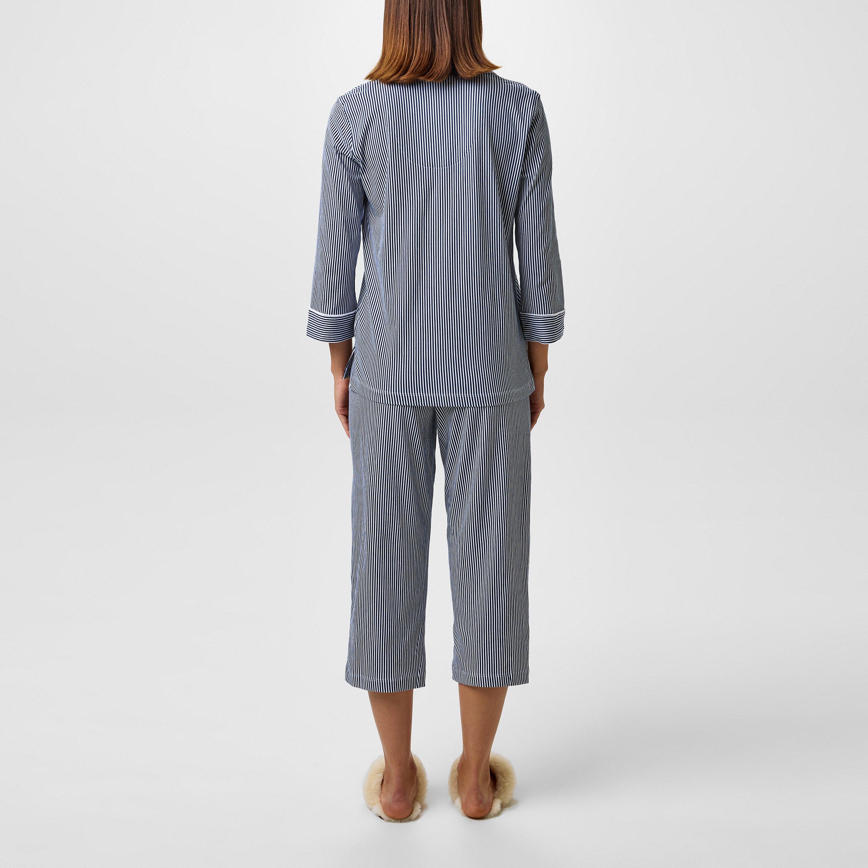 Navy Stripe - Lauren by Ralph Lauren - Womens Classic Notch Long Sleeve Pyjama Set - 4