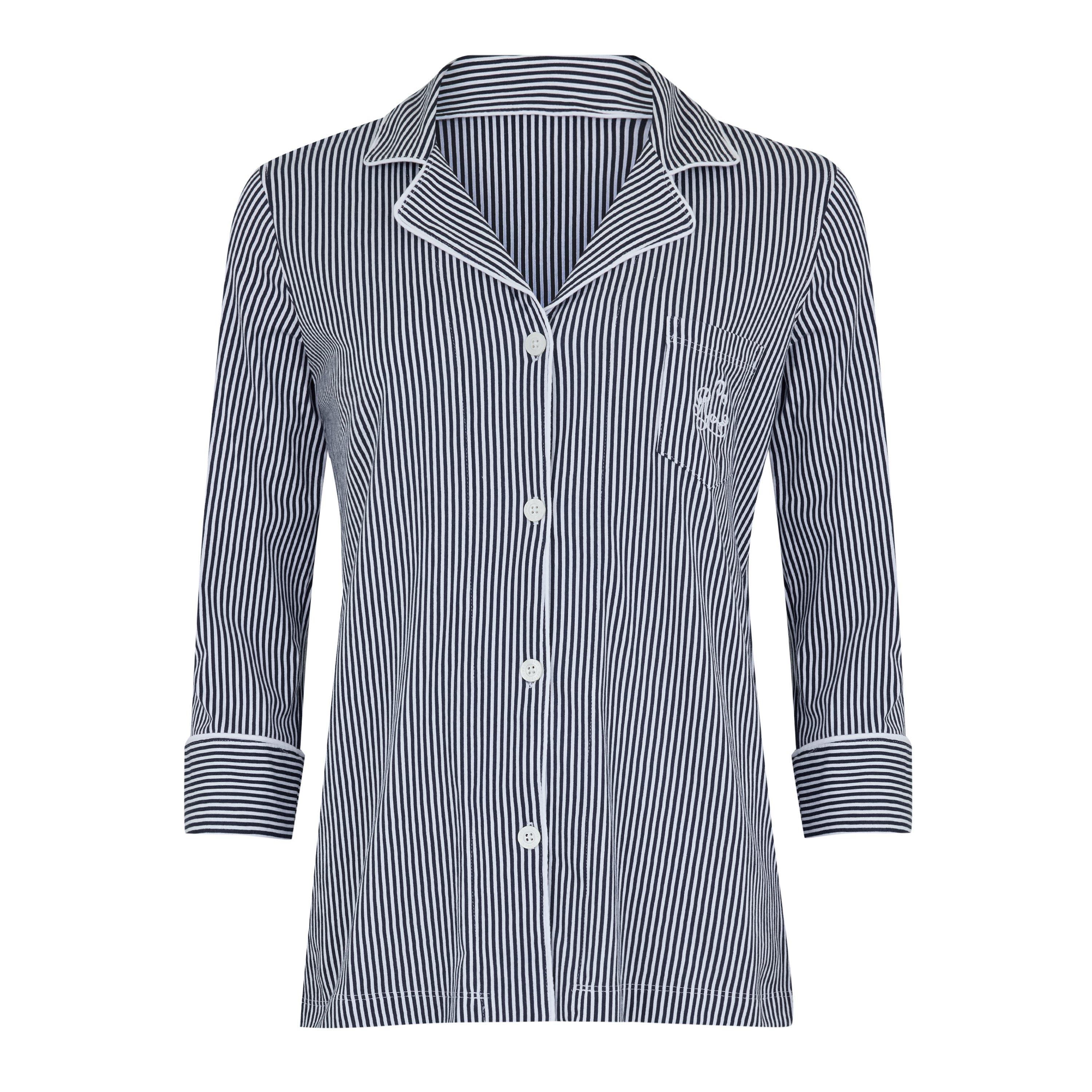 Navy Stripe - Lauren by Ralph Lauren - Womens Classic Notch Long Sleeve Pyjama Set - 5