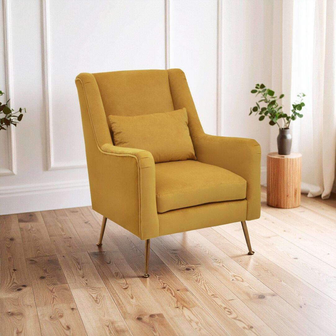 Yellow - Fifty Five South - Doucet Yellow Velvet Chair With Gold Finish Legs - 1