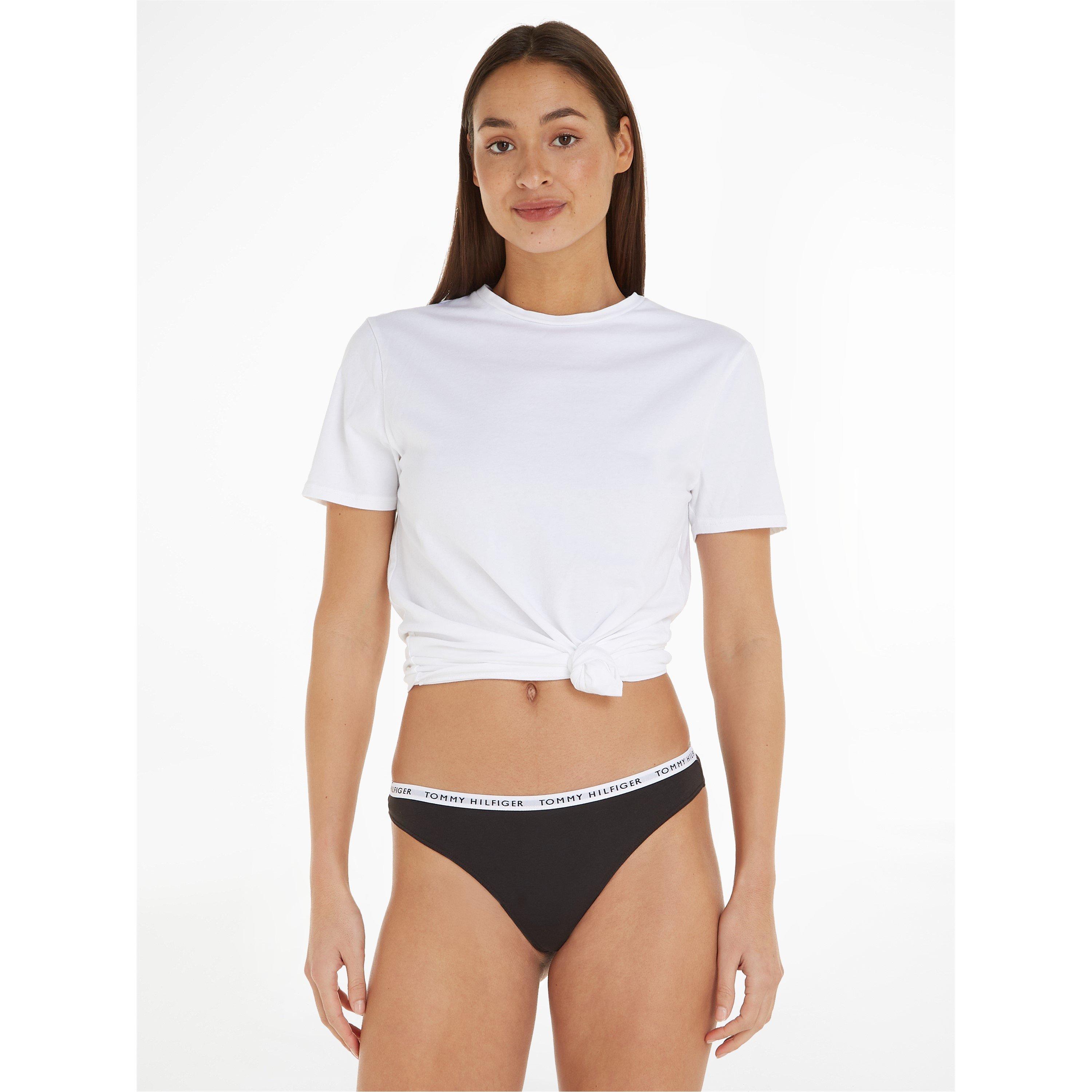 Grey/Wht/Blk - Tommy Hilfiger - Tommy Bodywear 3 Pack Thong Briefs Womens - 6