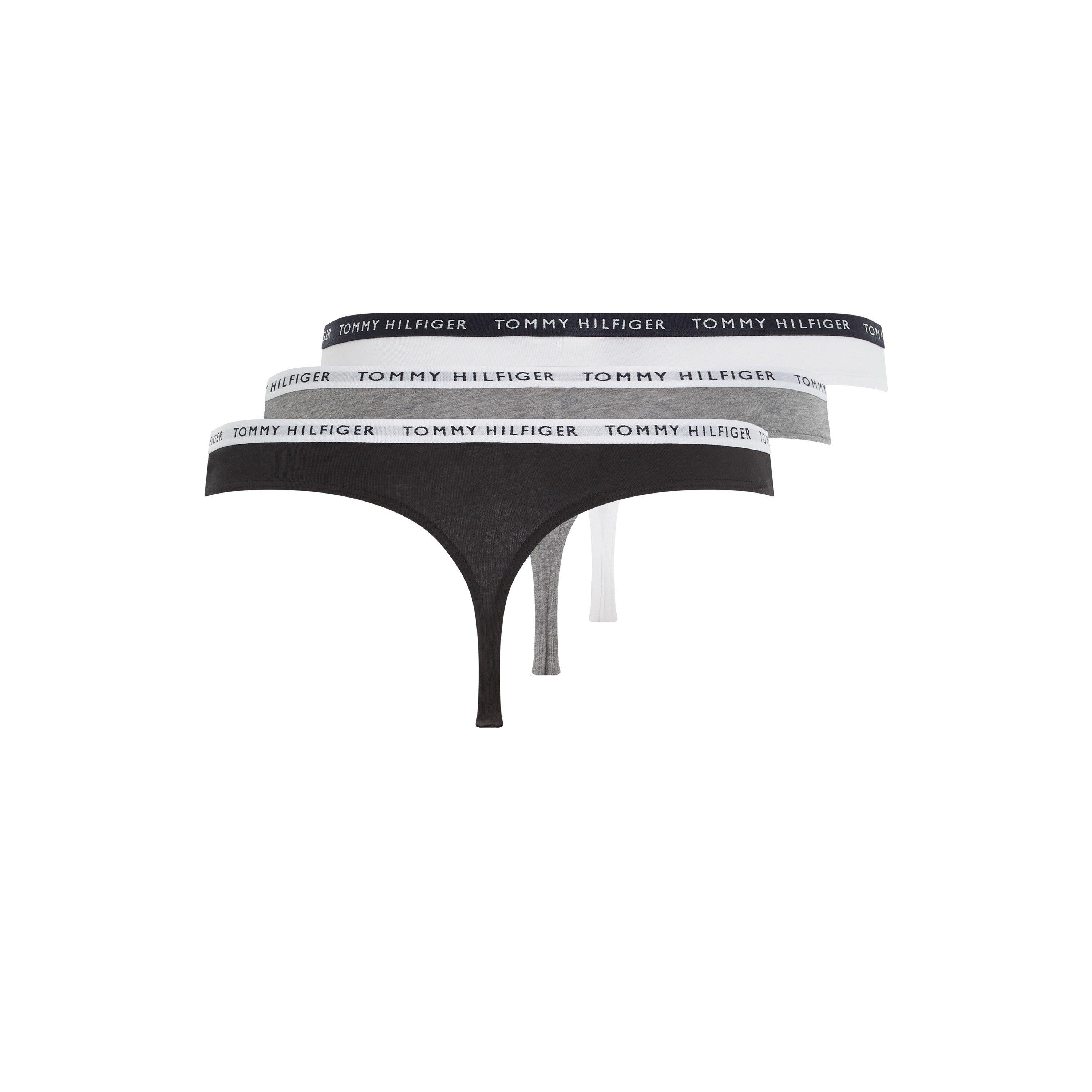Grey/Wht/Blk - Tommy Hilfiger - Tommy Bodywear 3 Pack Thong Briefs Womens - 8