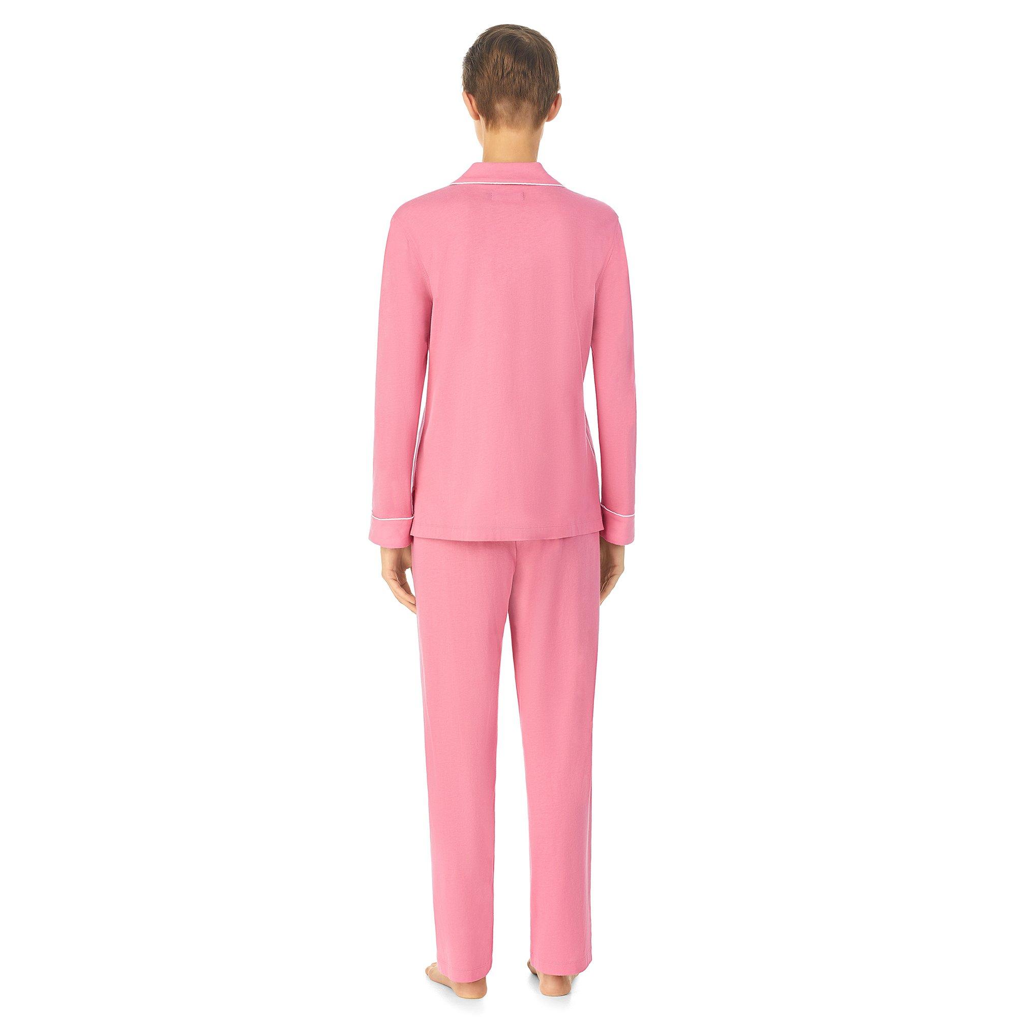 Pink - Lauren by Ralph Lauren - Womens Classic Notched Collar Cotton Long Sleeve Pyjama Set - 2