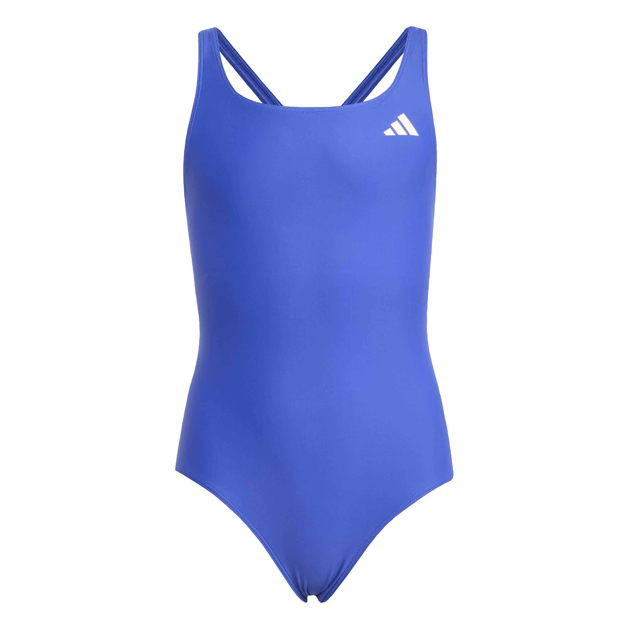 Adidas Girls Solid Small Logo Swimsuit - Lucid Blue - 13 Years