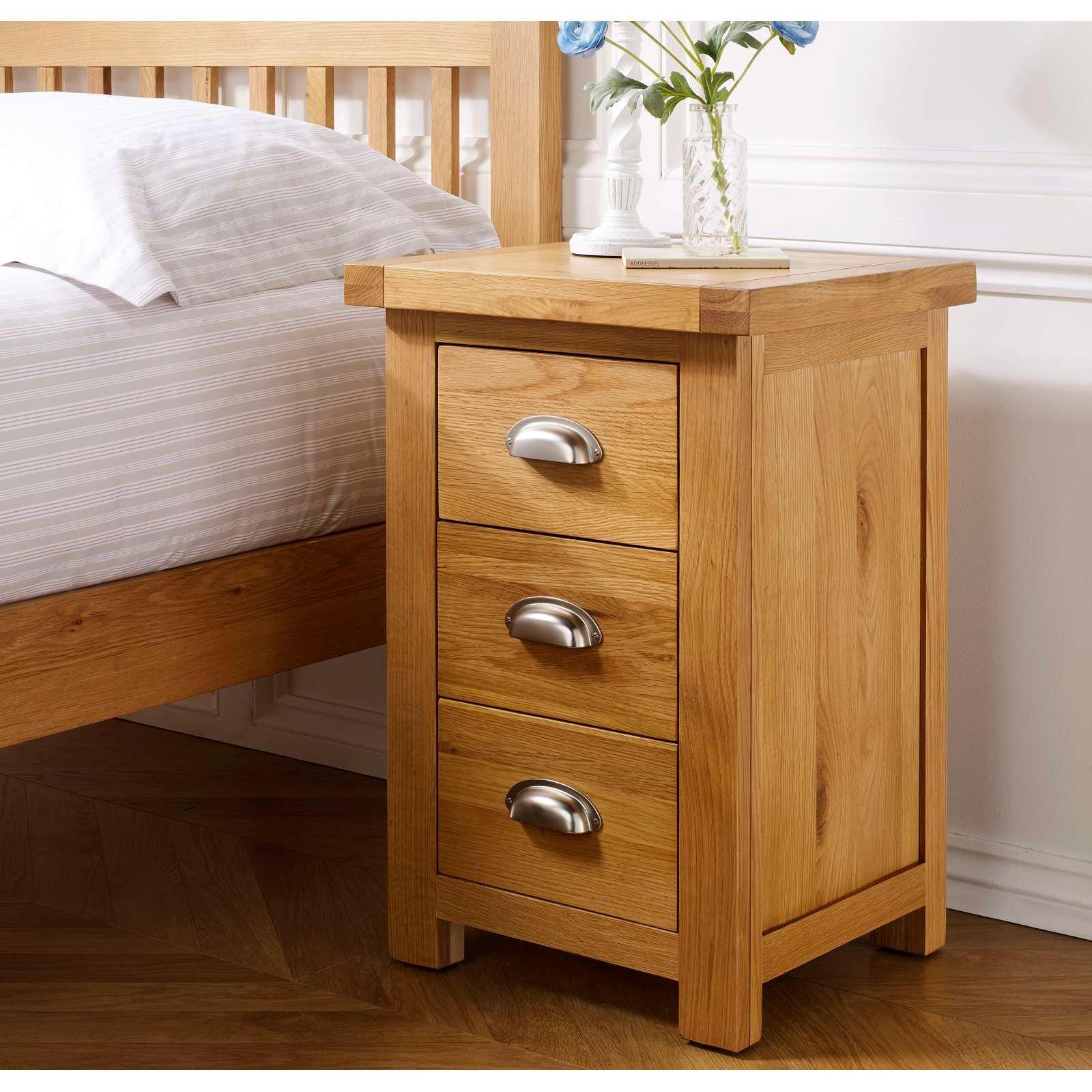 Oak - Birlea - Woburn Large 3 Drawer Bedside Table - 1