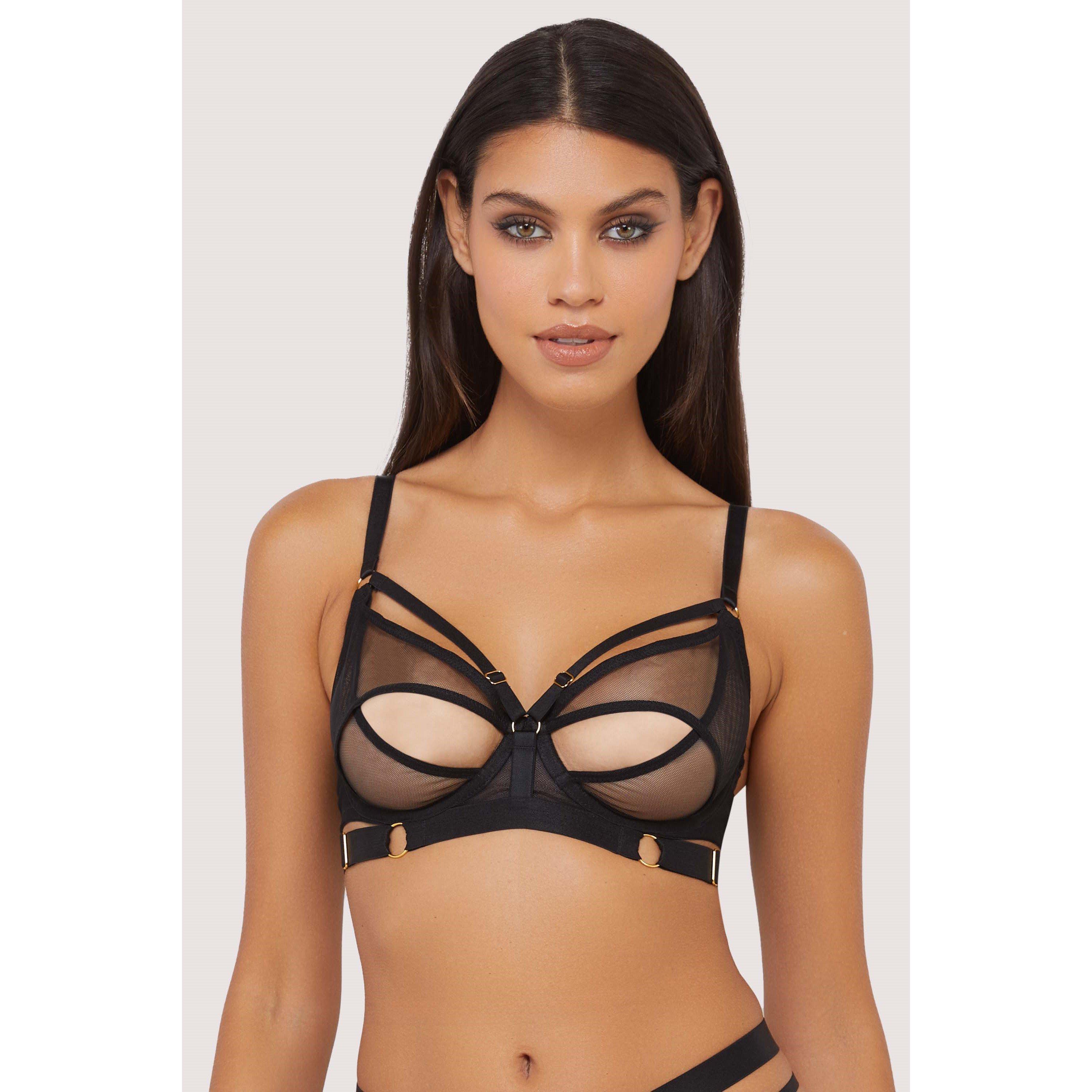 Black - Wolf and Whistle - Alexa Black Mesh Overlay Thick Strap Bra - 2