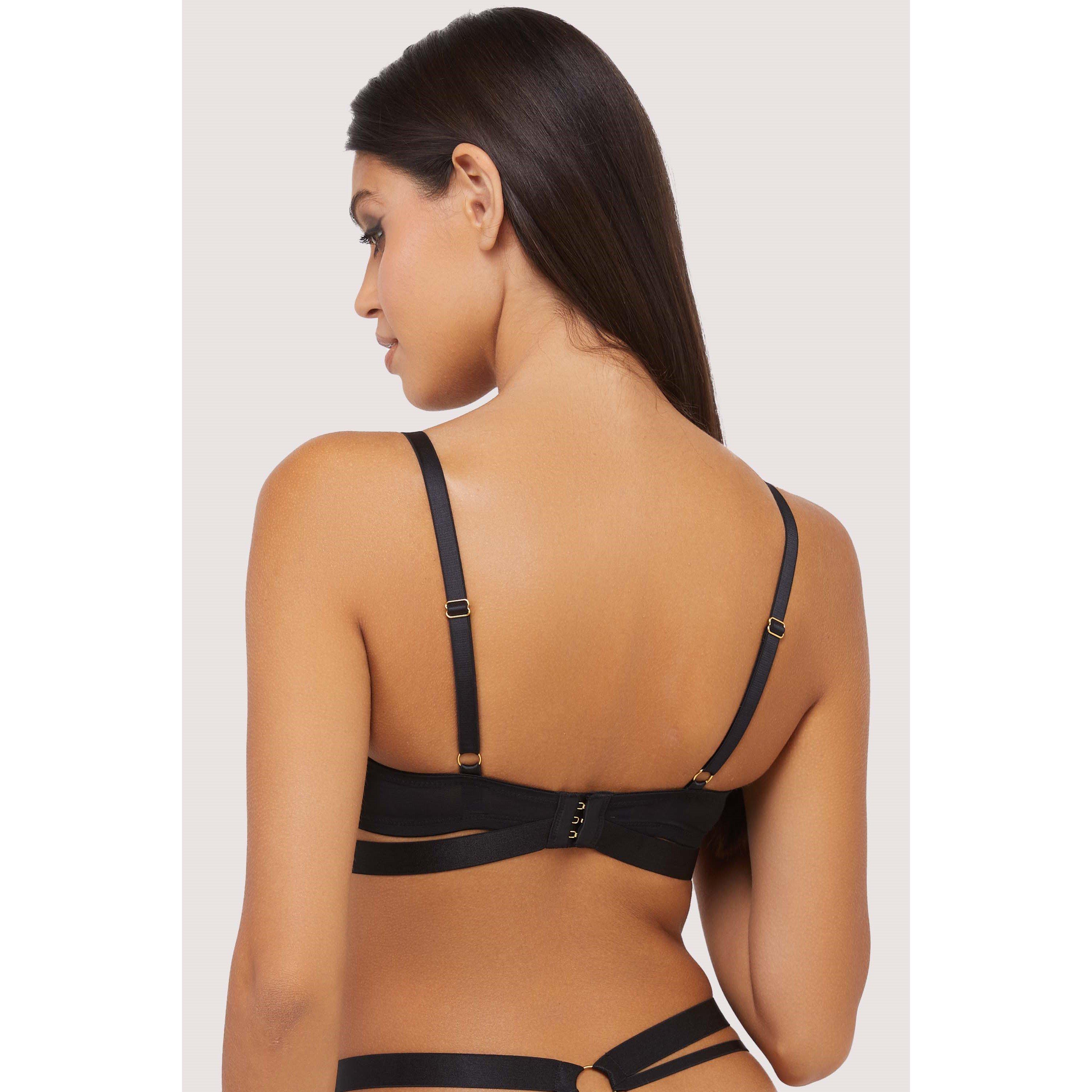 Black - Wolf and Whistle - Alexa Black Mesh Overlay Thick Strap Bra - 3