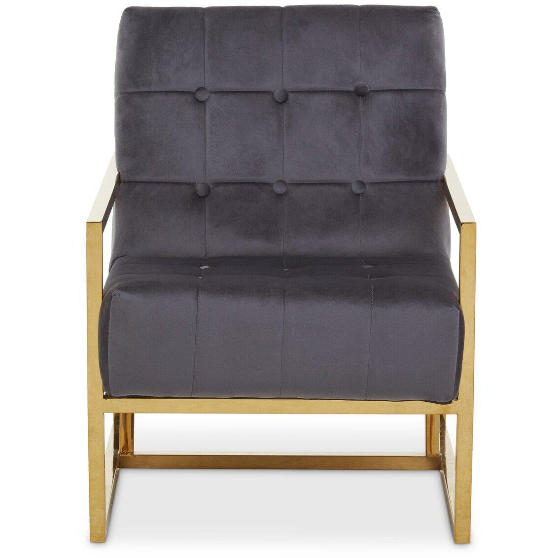 Grey - Interiors by Premier - Hana Grey Velvet Chair With Gold Frame - 1