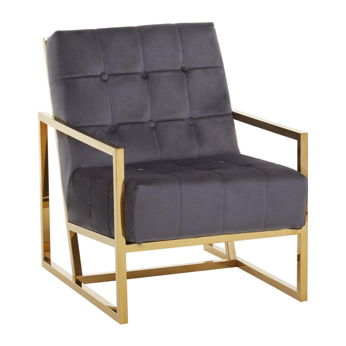 Grey - Interiors by Premier - Hana Grey Velvet Chair With Gold Frame - 2