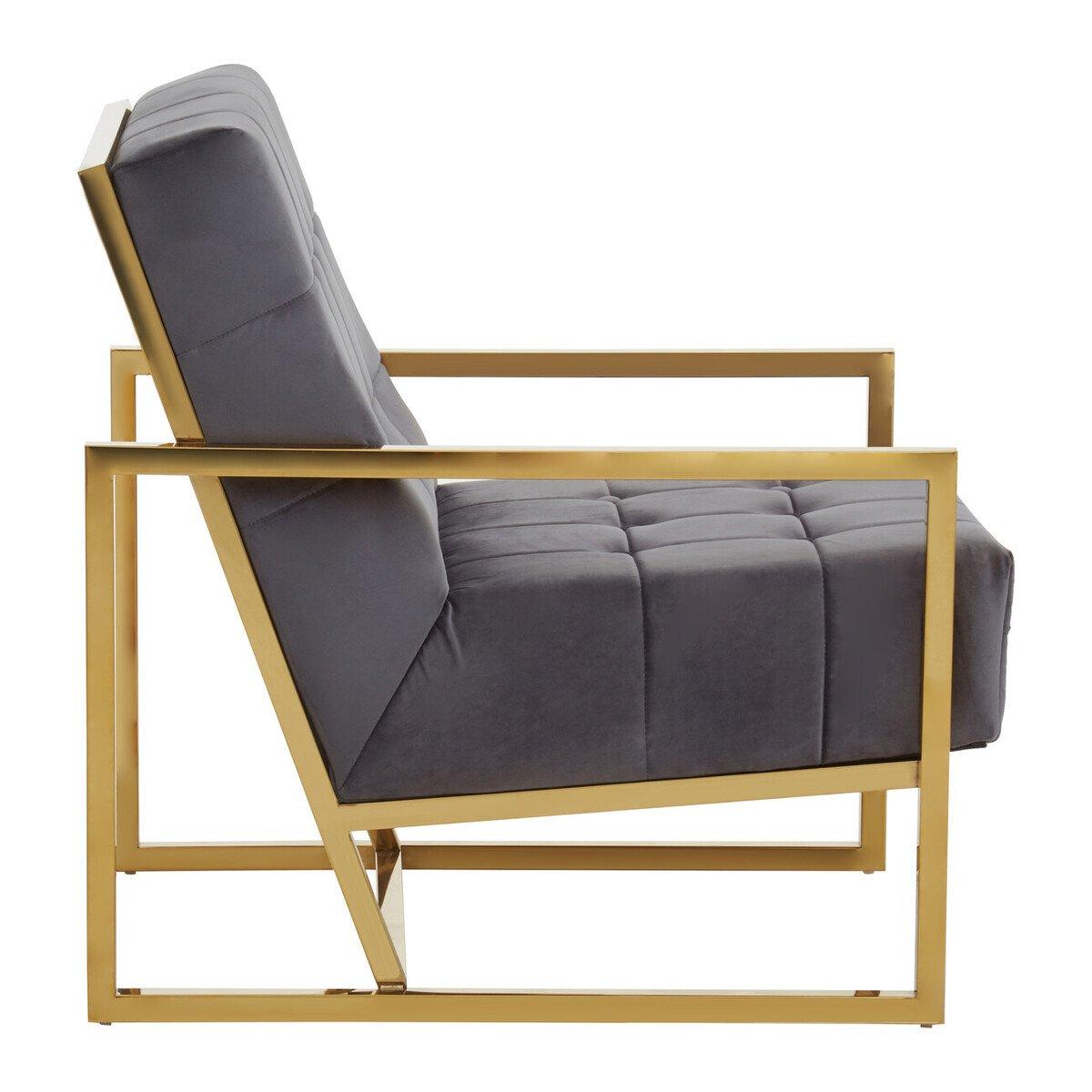 Grey - Interiors by Premier - Hana Grey Velvet Chair With Gold Frame - 3