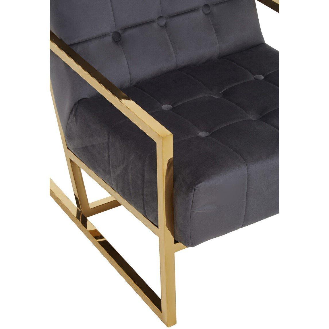 Grey - Interiors by Premier - Hana Grey Velvet Chair With Gold Frame - 4