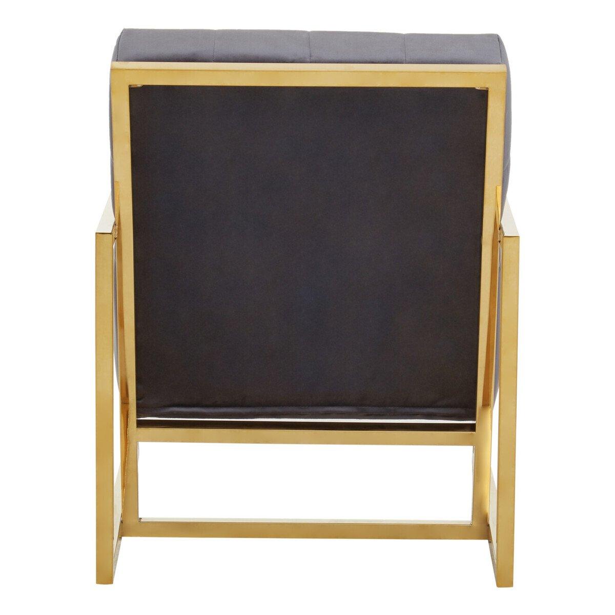 Grey - Interiors by Premier - Hana Grey Velvet Chair With Gold Frame - 5