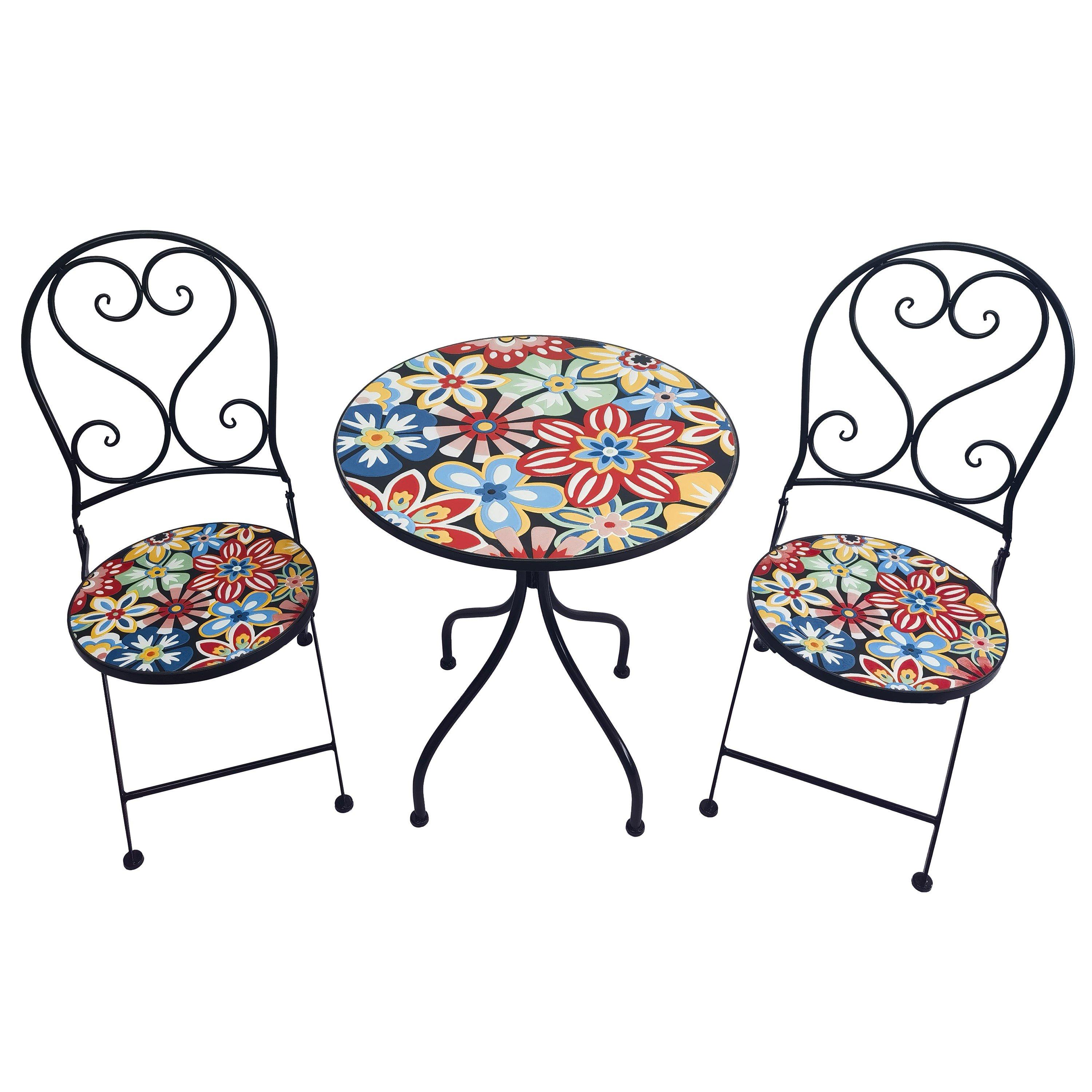Multi - Suntime - Floral Fiesta Mosaic Bistro Set - 1