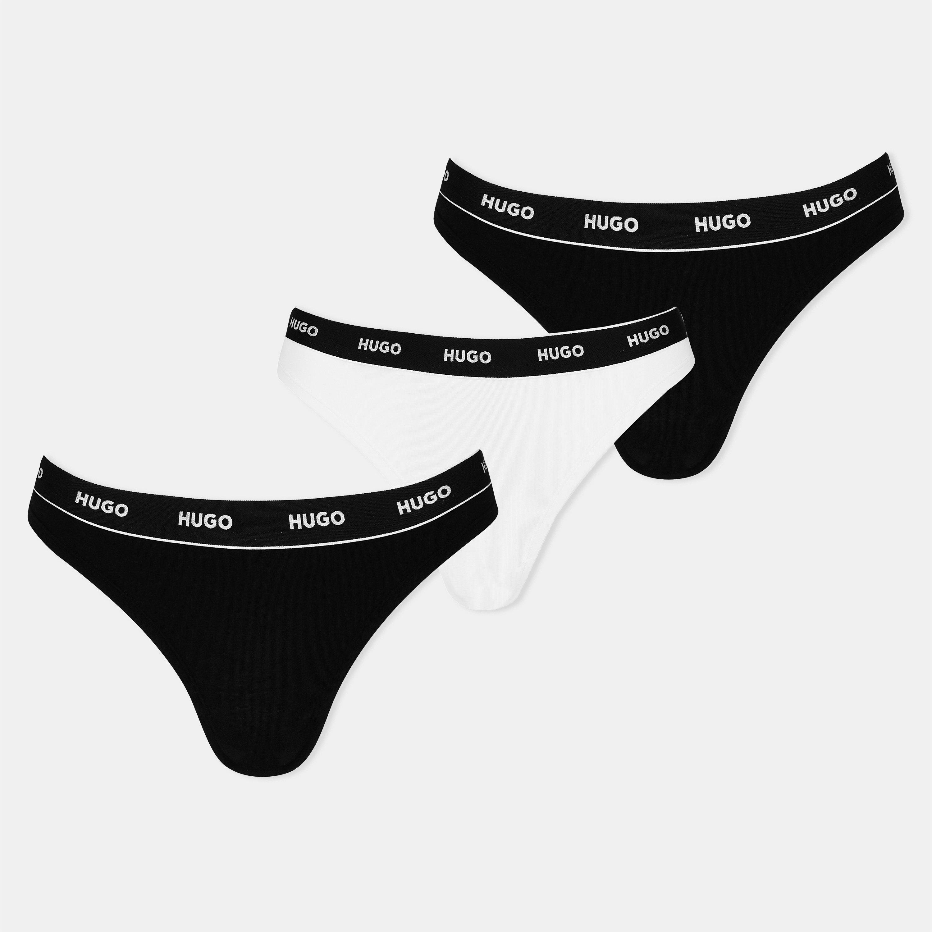 Hugo Women's Stretch Cotton Thong - Black/White - 16 (XXL)