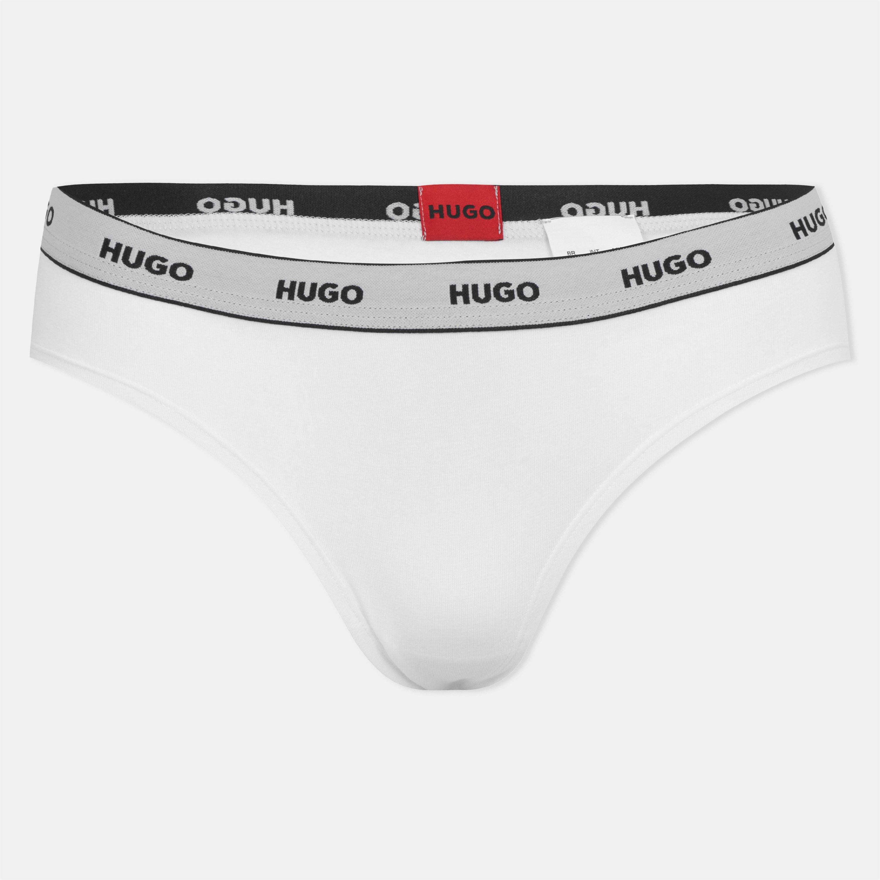 Hugo Women's 3 Pack Striped Briefs - White 100 - 14 (XL)