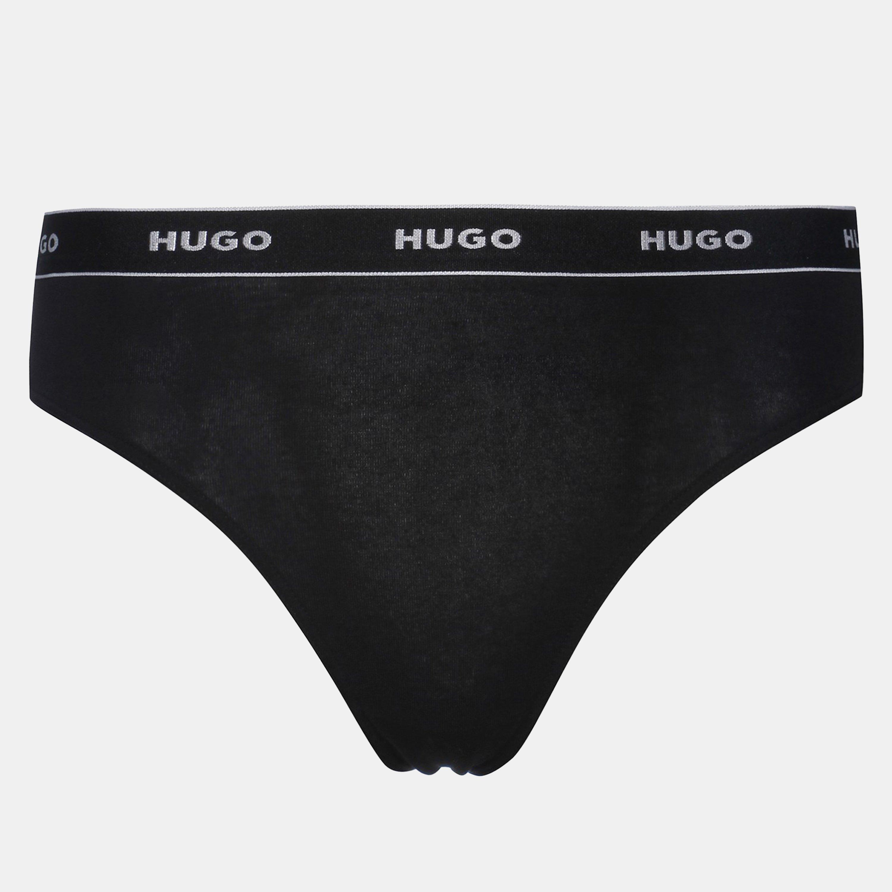 Hugo Women's 3 Pack Stripe Thong - Black 001 - 12 (L)