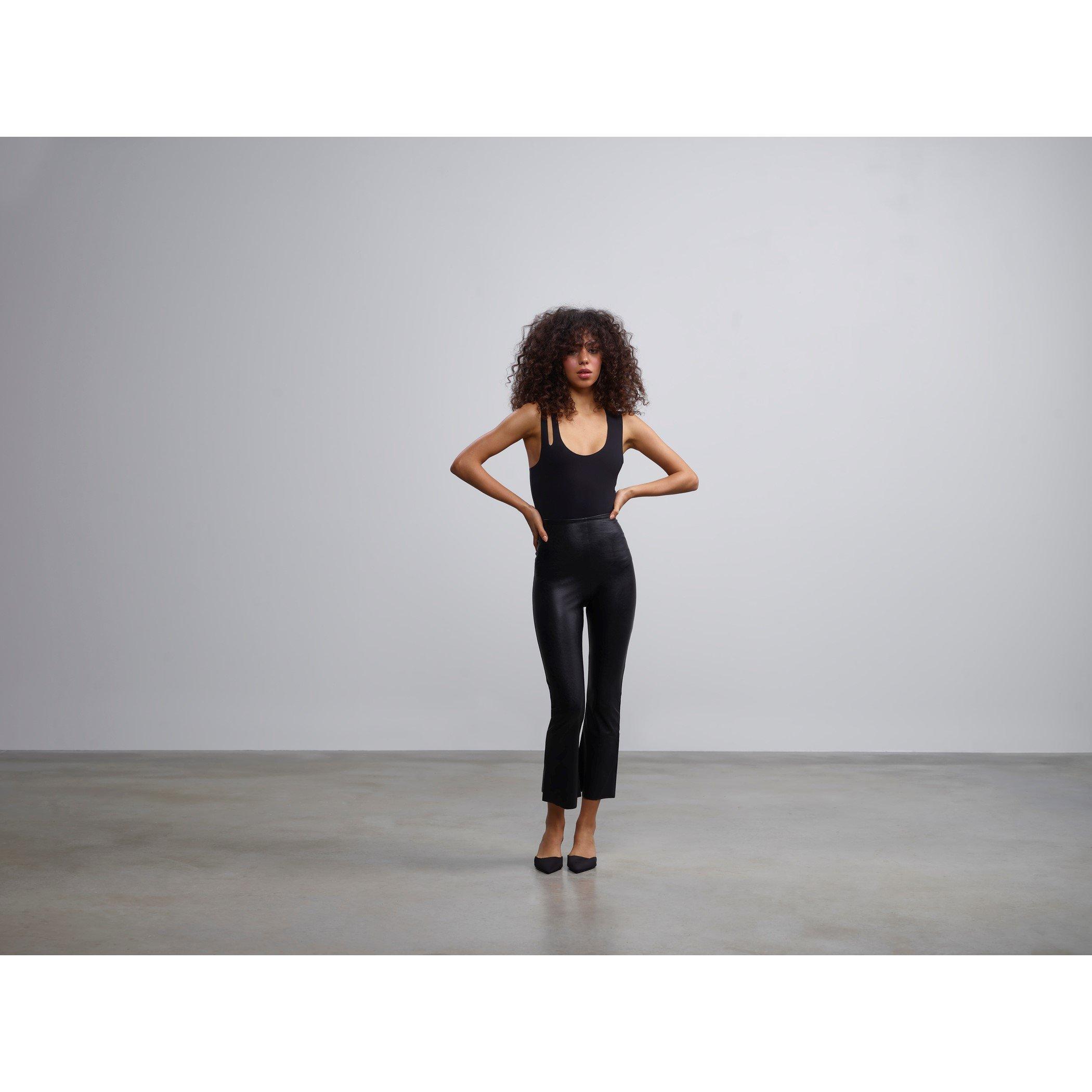 Black - Commando - Women's Faux Leather Cropped Flare Shapewear Leggings - 1