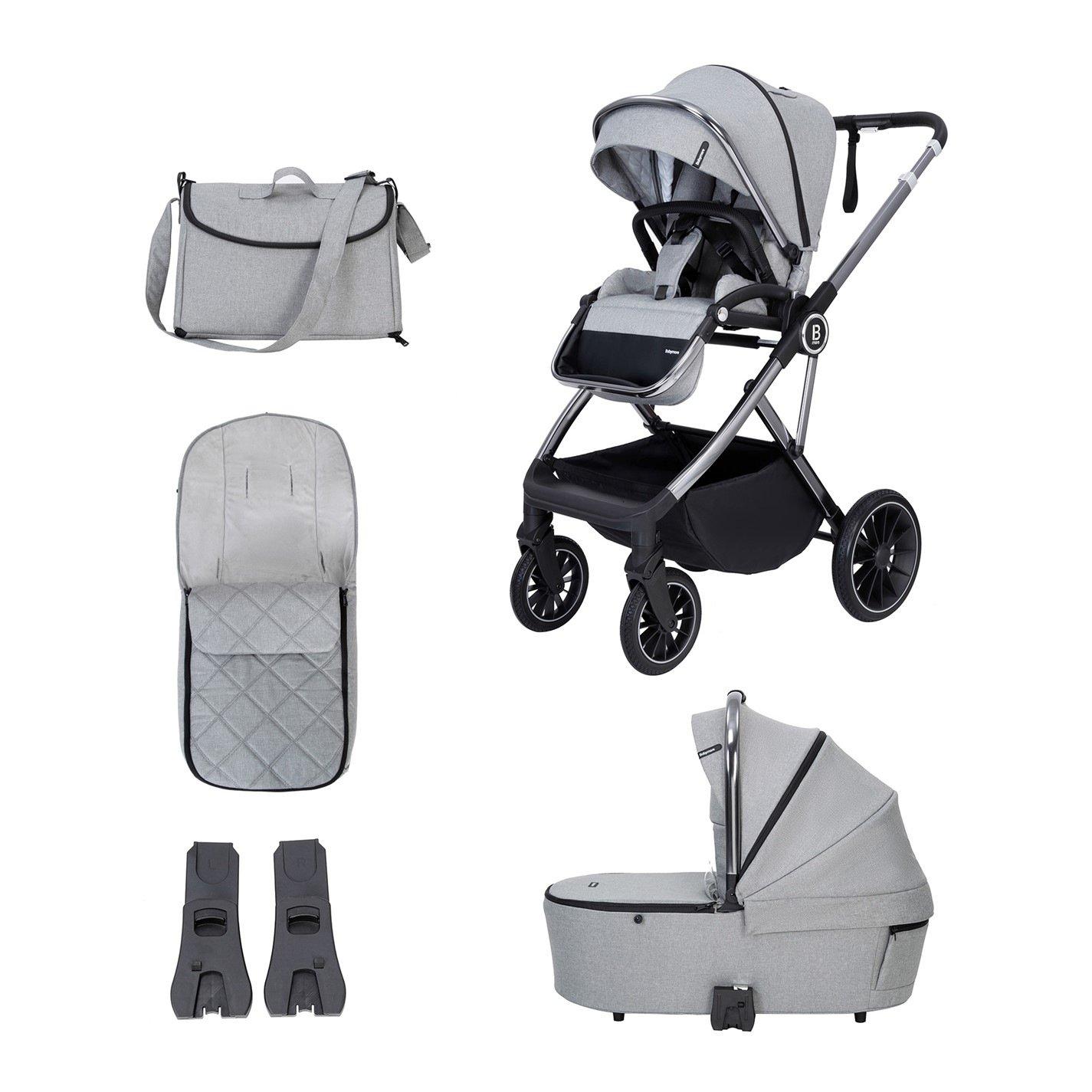 Babymore  Newborn Chia Pram Pushchair - Pearl Grey - 56x96x111