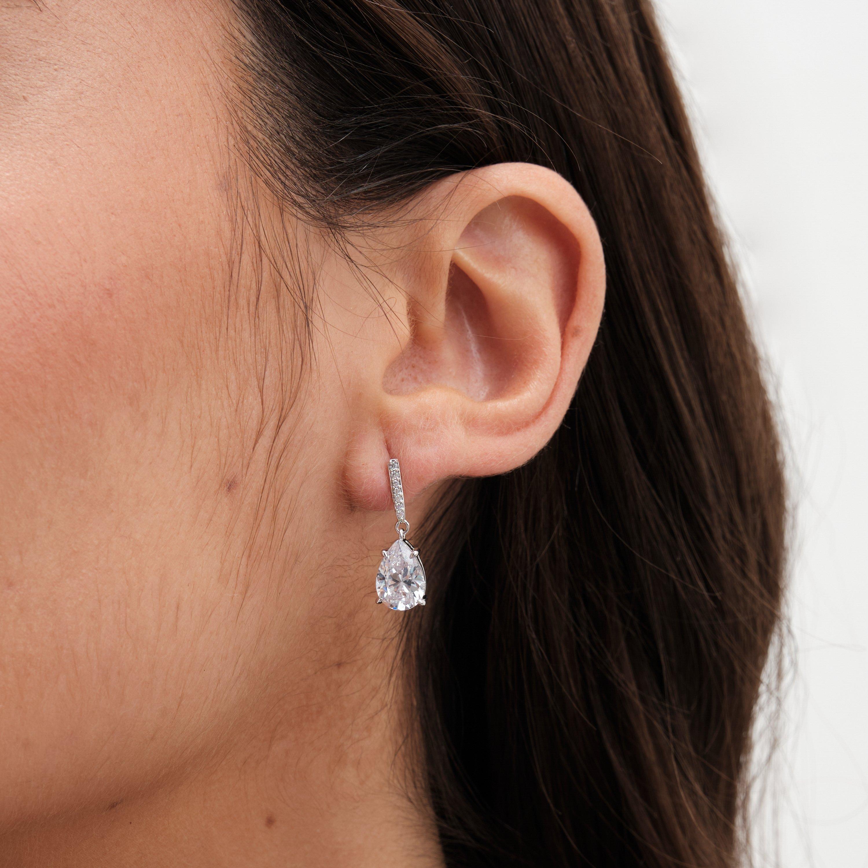 Silver - Jon Richard - Rhodium Plated Cubic Zirconia Peardrop Stick Earri - 2