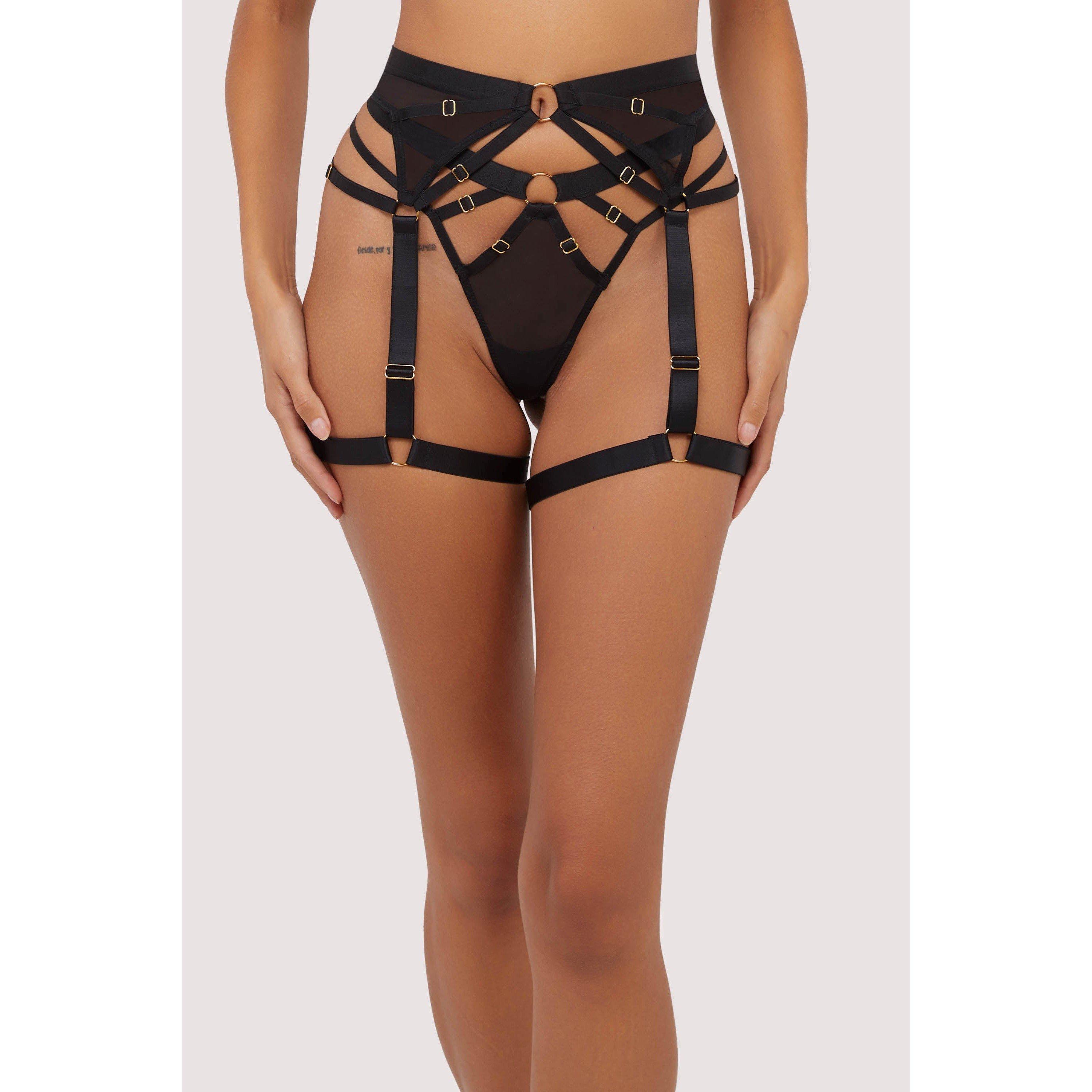 Black - Wolf and Whistle - Alexa Black Mesh Overlay Thick Strap Suspender - 1