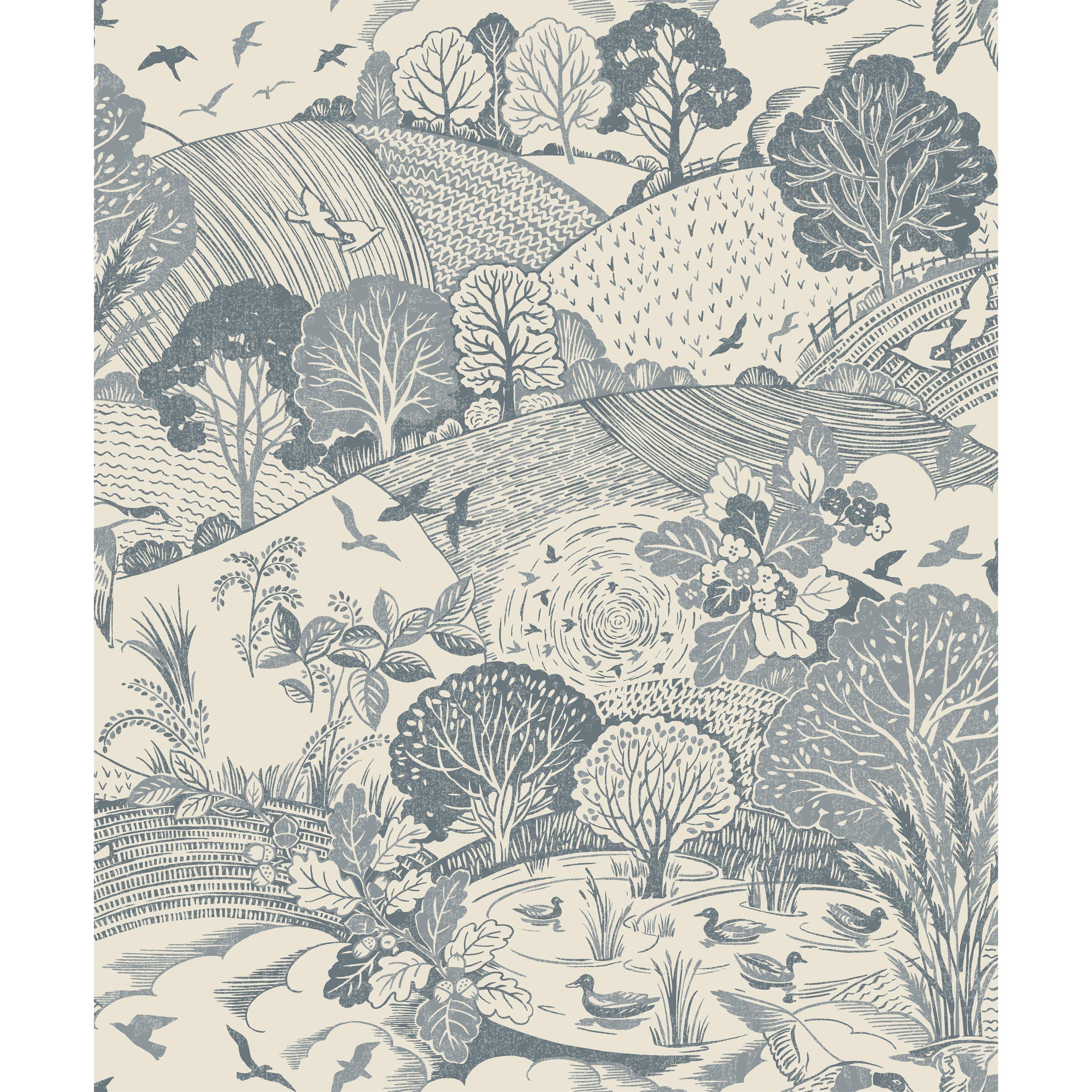 Navy - Arthouse - Country Landscape Navy Wallpaper