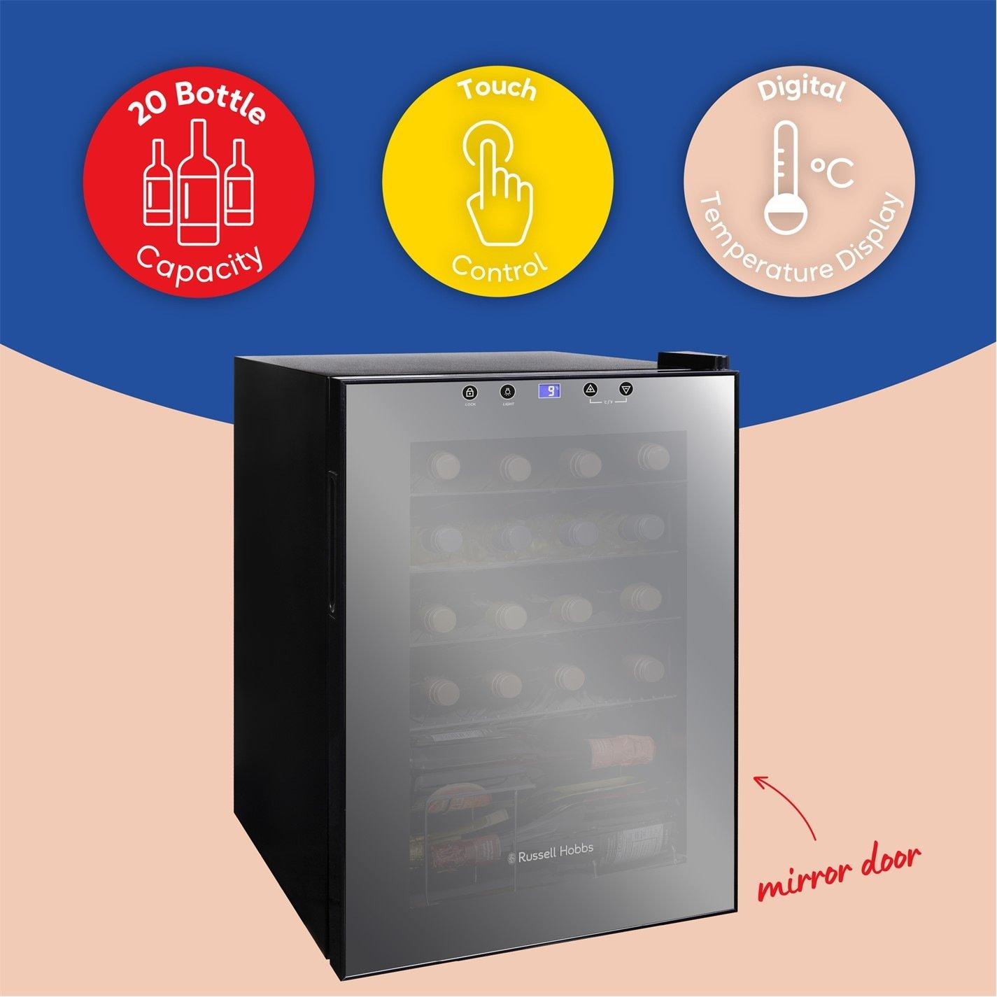 Mirror Black - Russell Hobbs - RH20WC201MR 20 Bottle Wine Cooler - Mirror Black - 10