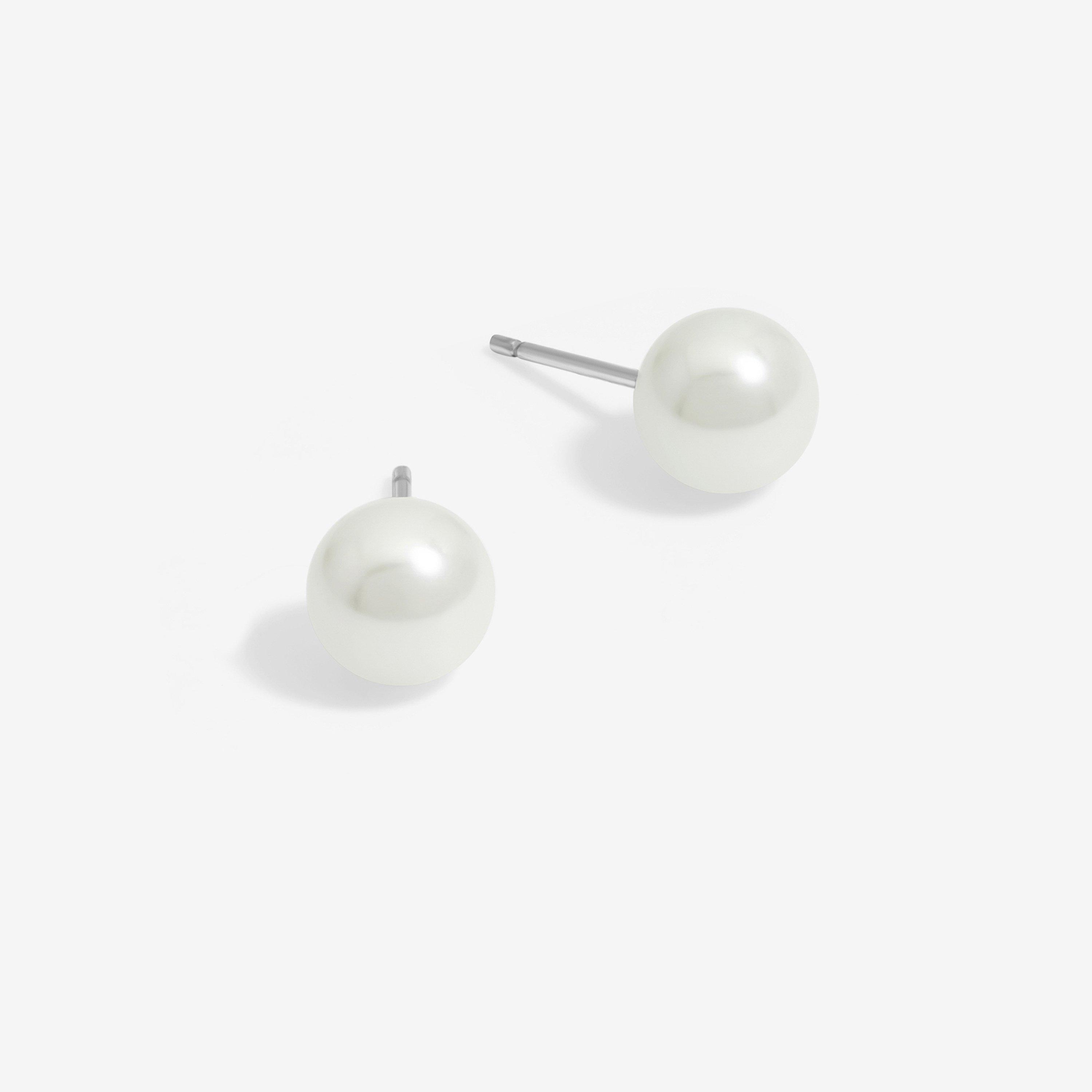 Simply Women's Sterling 925 Pearl Stud 8Mm Earrings Silver