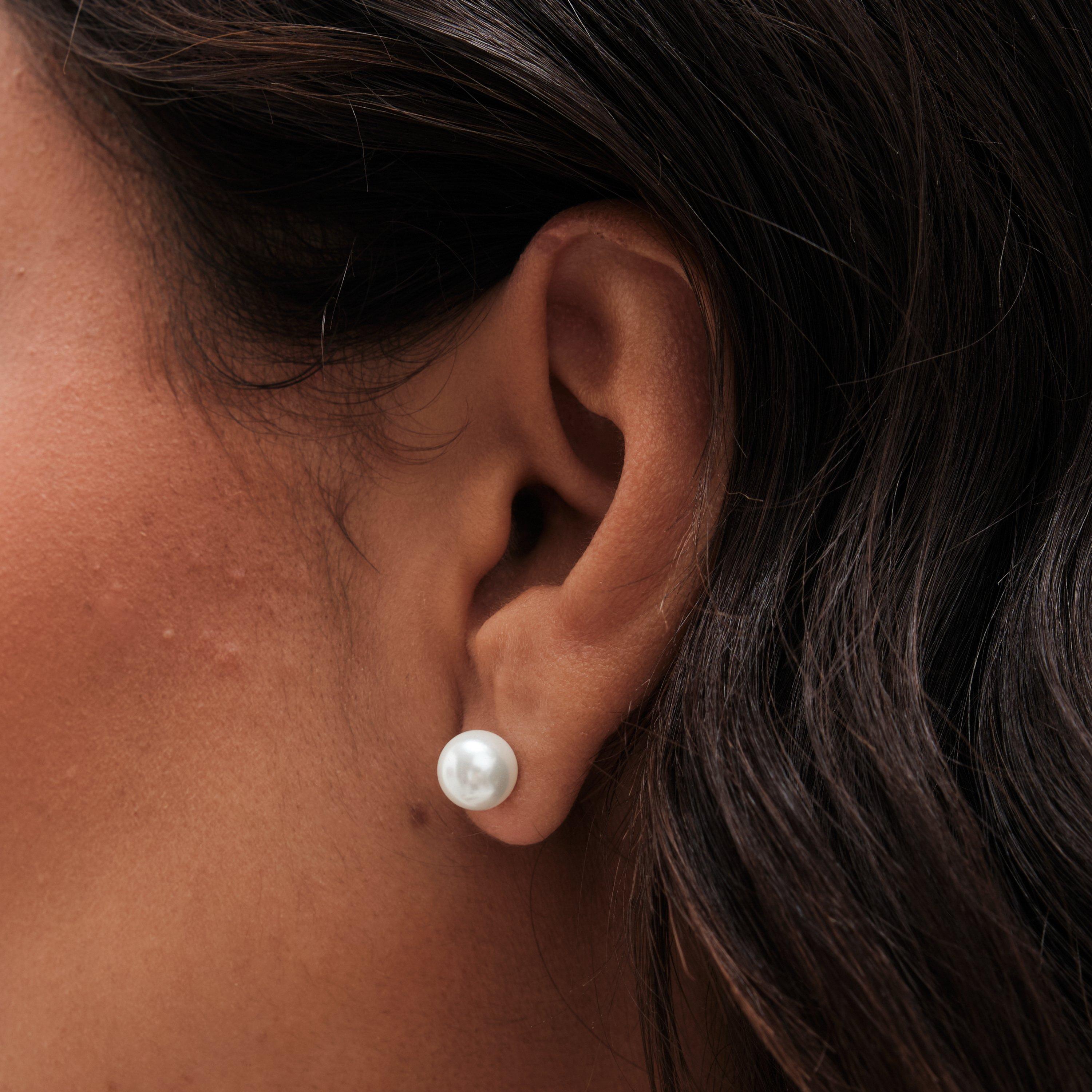 Silver - Simply Silver - Sterling Silver 925 Pearl Stud 8mm Earrings - 3