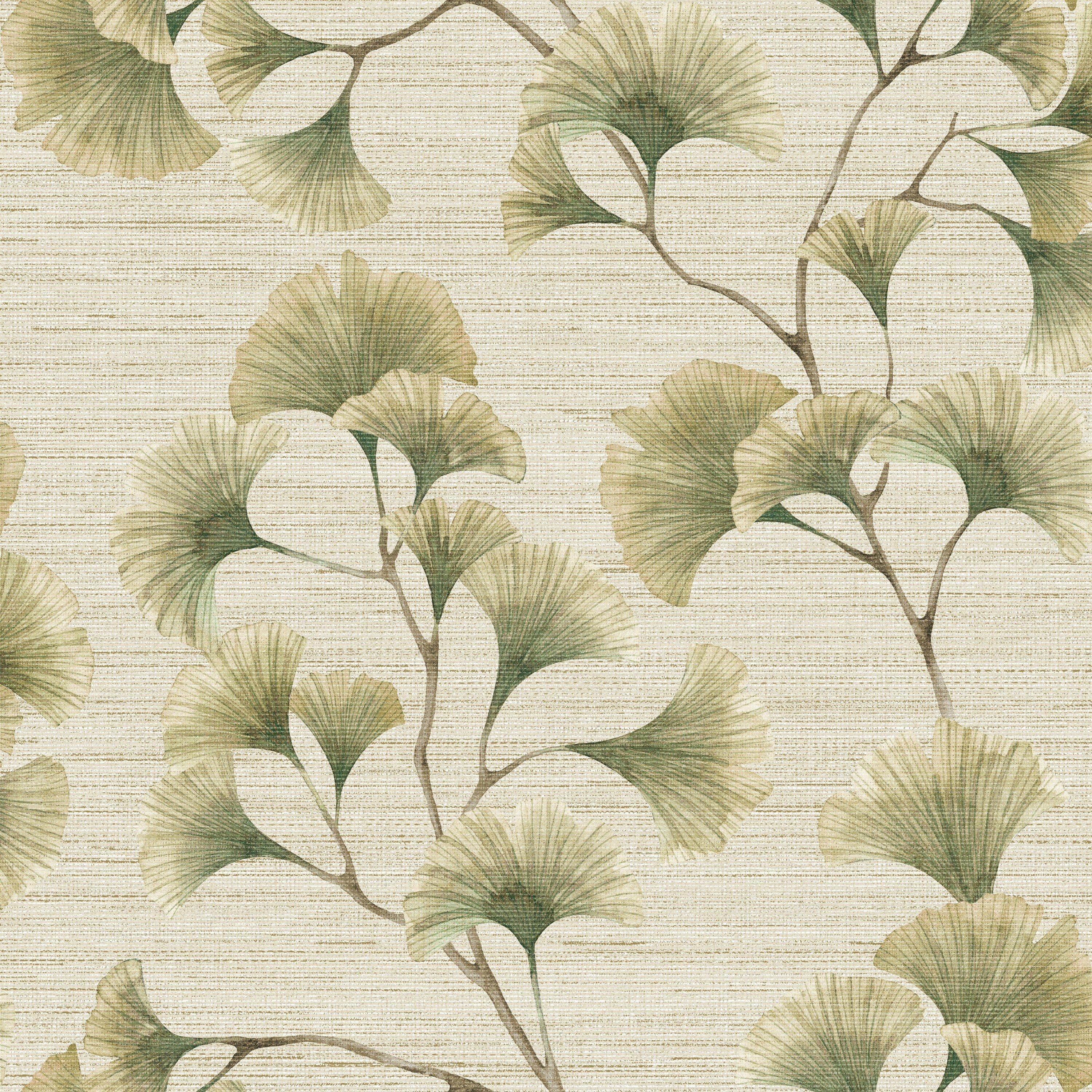 Green - Arthouse - Ginkgo Leaf Trail Green / Neutral Wallpaper - 1