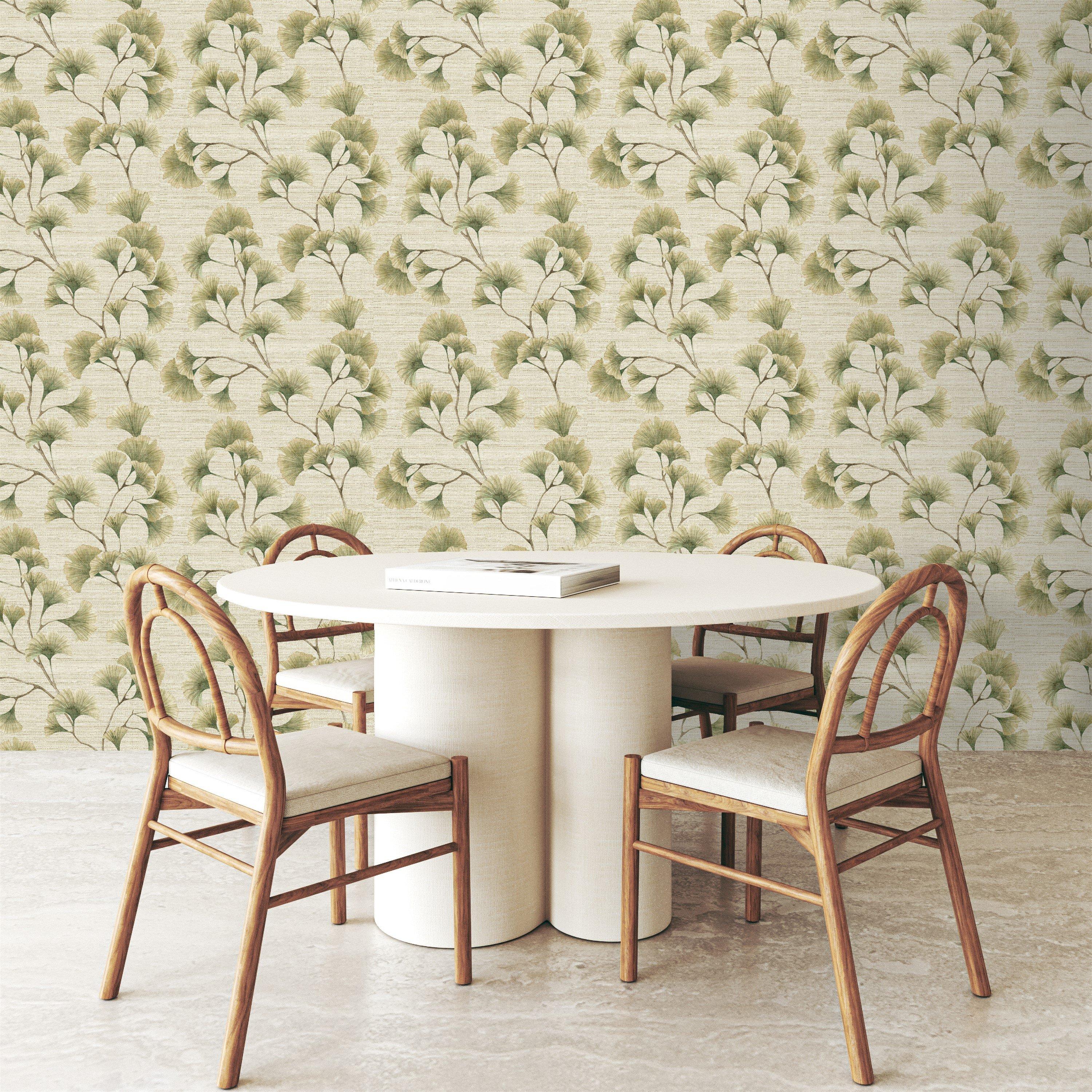 Green - Arthouse - Ginkgo Leaf Trail Green / Neutral Wallpaper - 2
