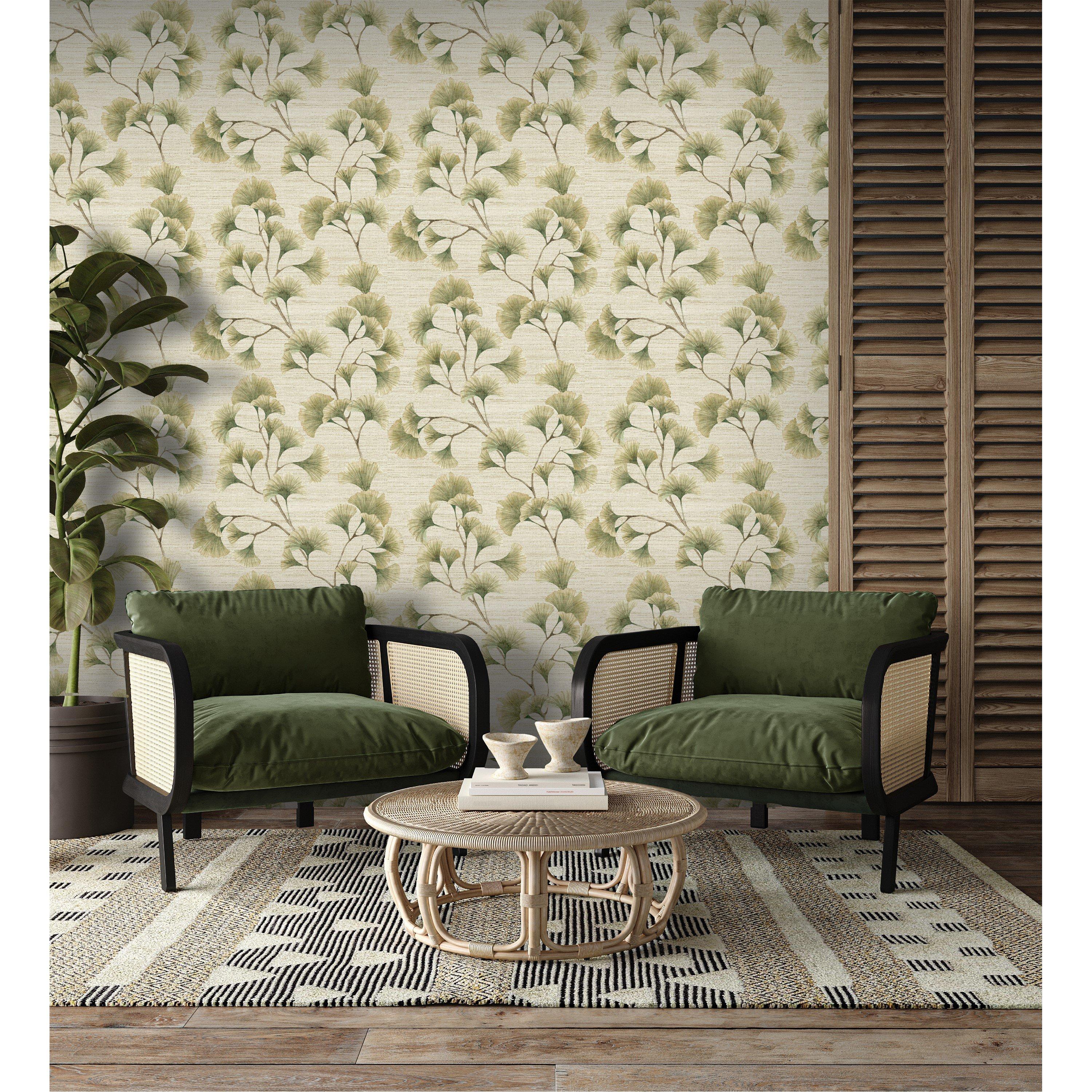 Green - Arthouse - Ginkgo Leaf Trail Green / Neutral Wallpaper - 3