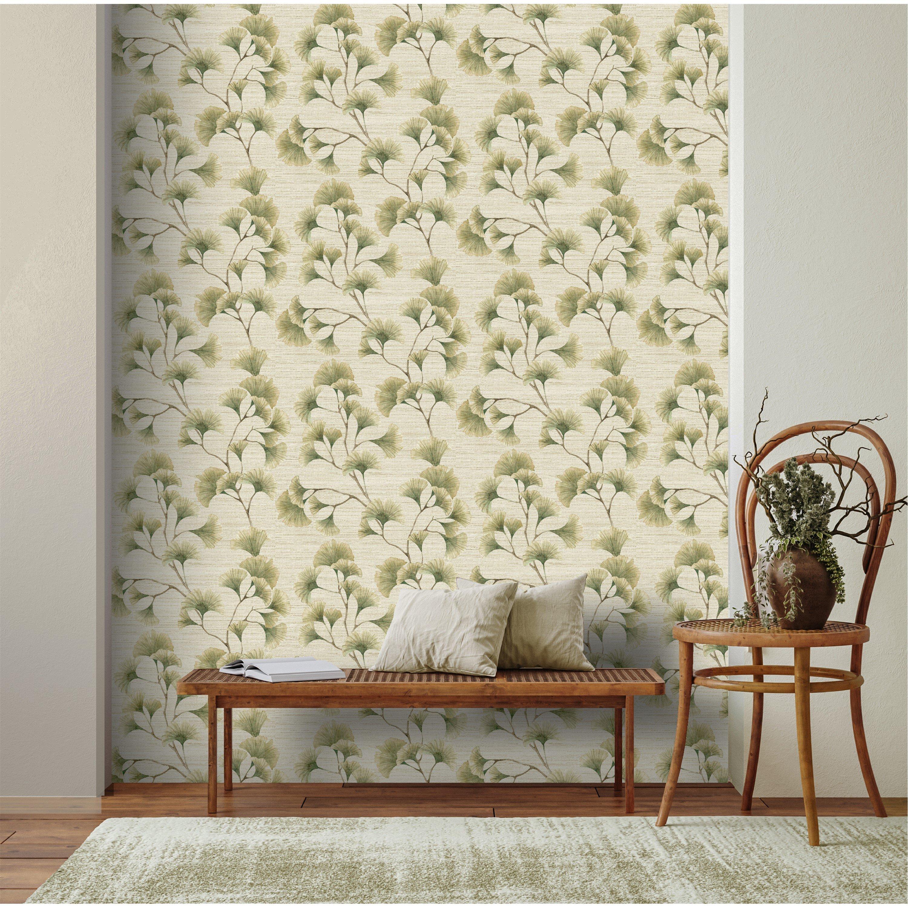 Green - Arthouse - Ginkgo Leaf Trail Green / Neutral Wallpaper - 4