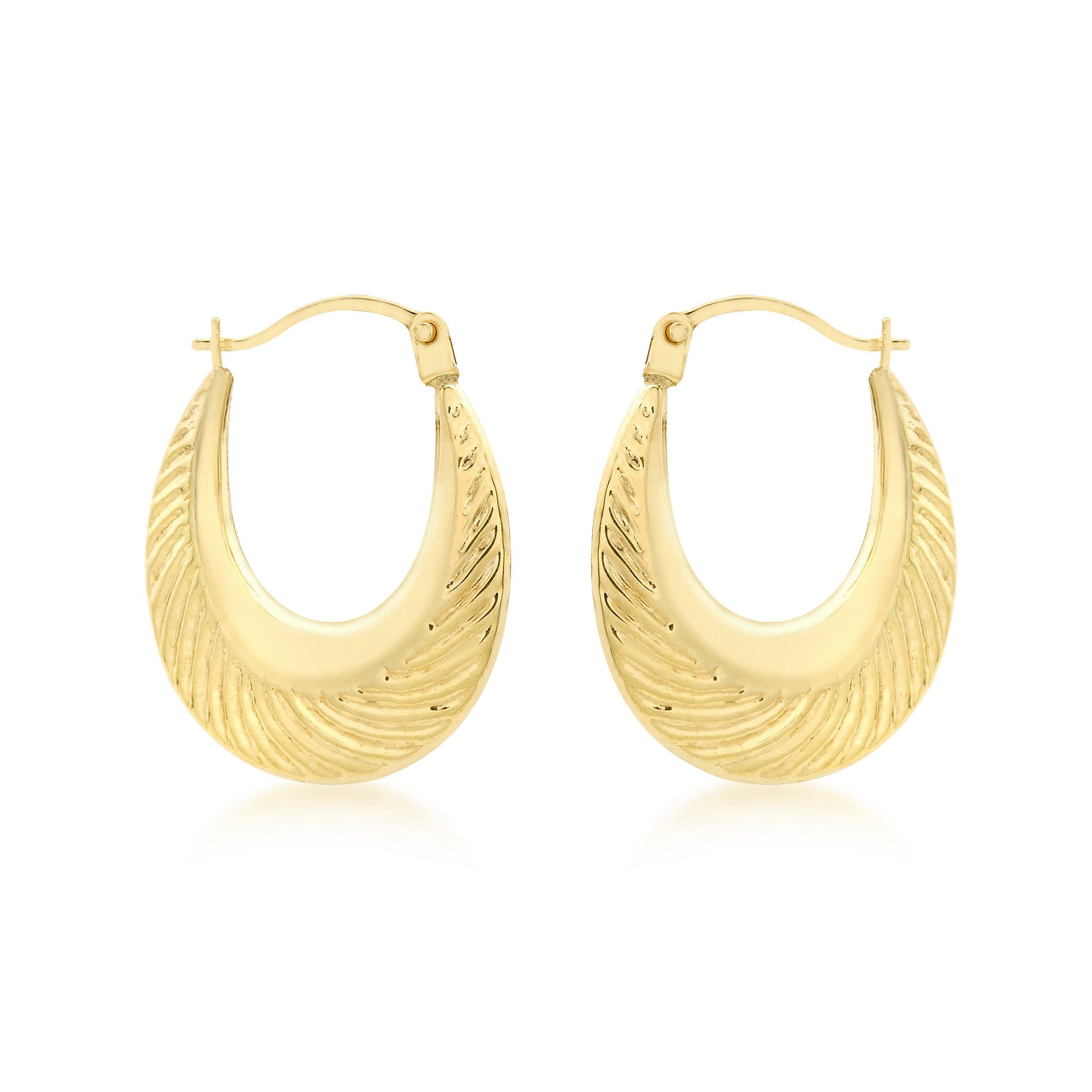 Yellow Gold - Be You - 9ct Gold Patterned Creole Earrings - 1
