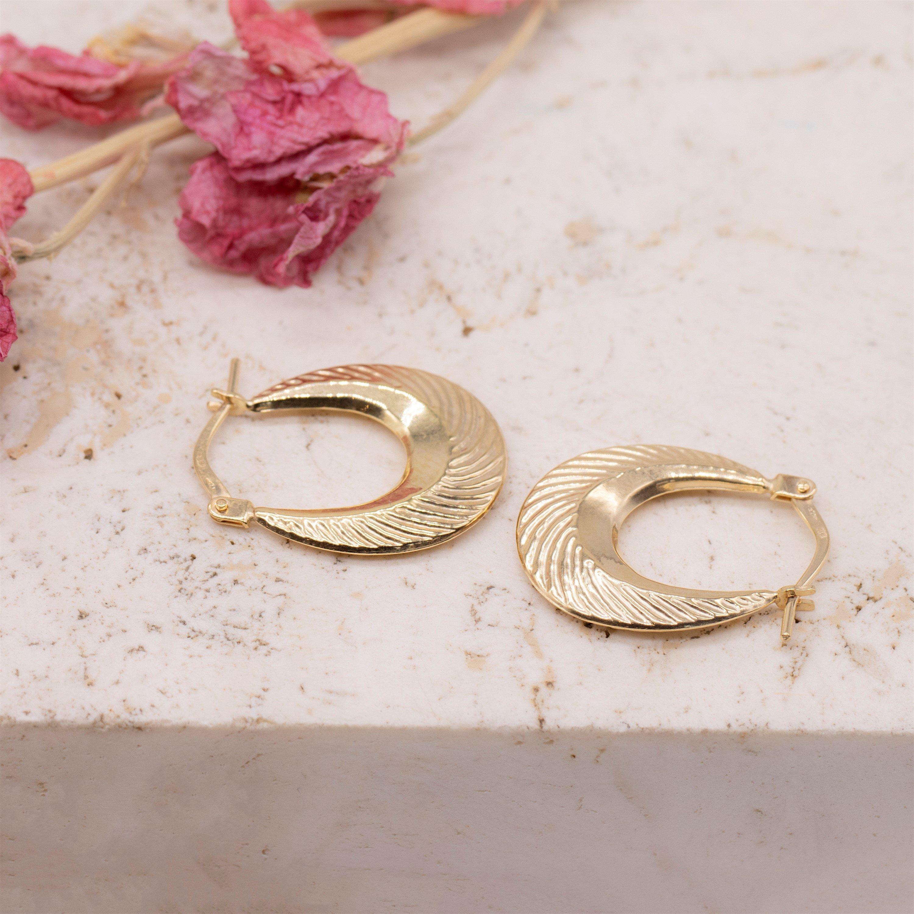 Yellow Gold - Be You - 9ct Gold Patterned Creole Earrings - 3