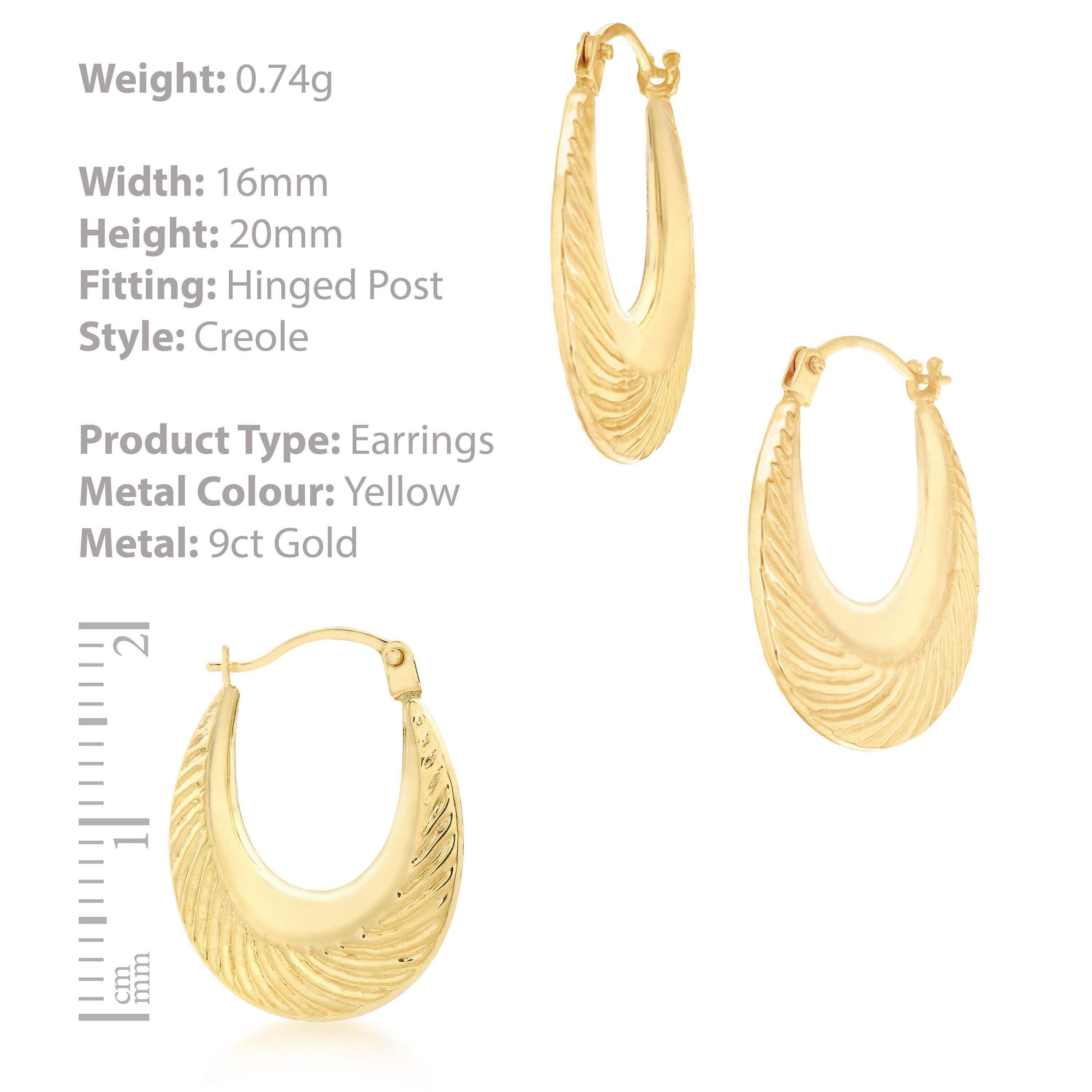 Yellow Gold - Be You - 9ct Gold Patterned Creole Earrings - 4