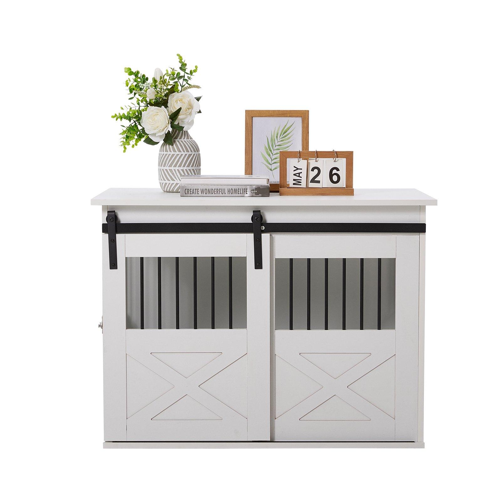 White - KIDKID PET - Wooden Dog Crate with Lockable Barn Door - 3