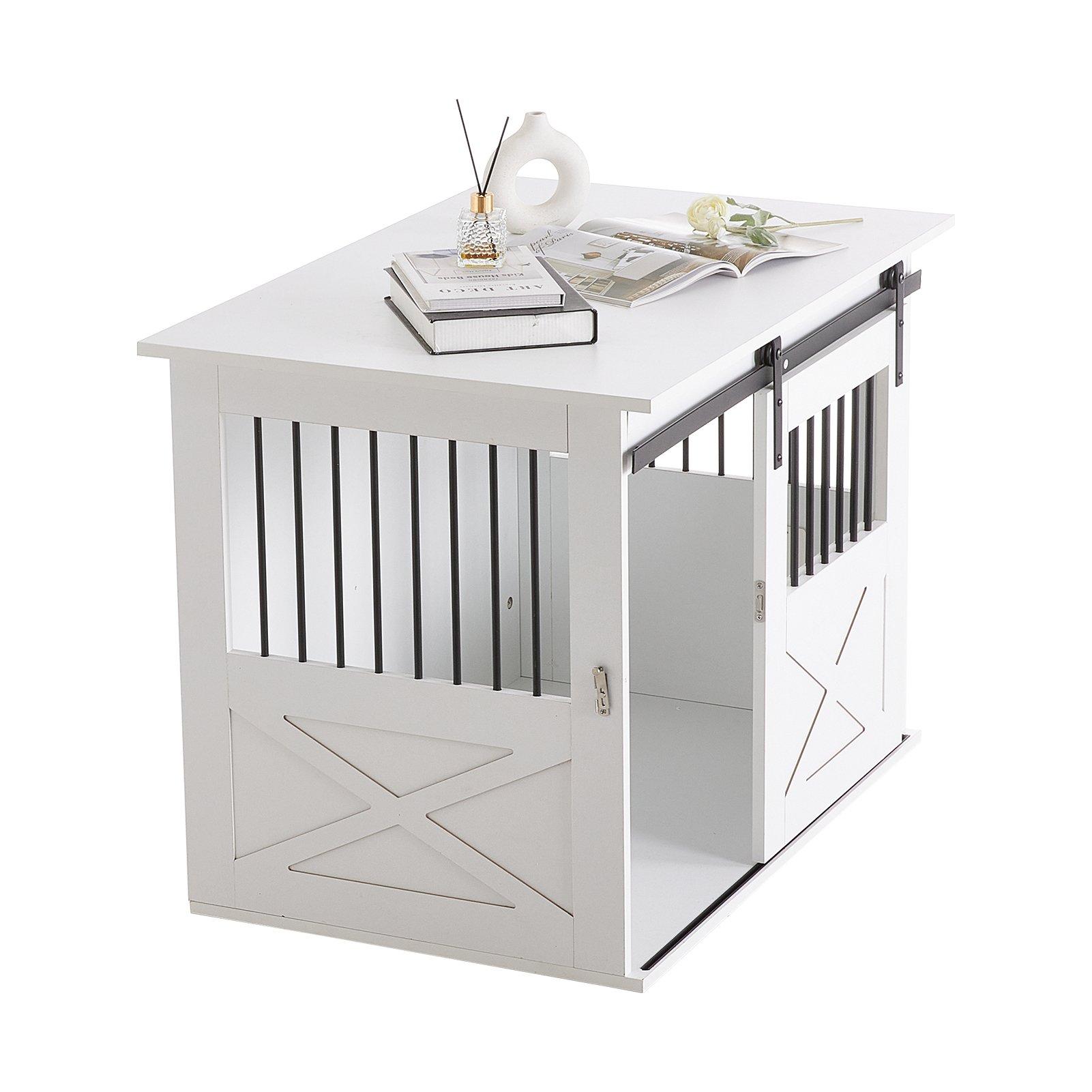 White - KIDKID PET - Wooden Dog Crate with Lockable Barn Door - 4